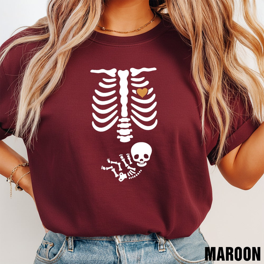 Skeleton Halloween Maternity Tee, Funny Pregnancy Announcement shirt, Spooky Pregnant Costume, New Mommy TShirt