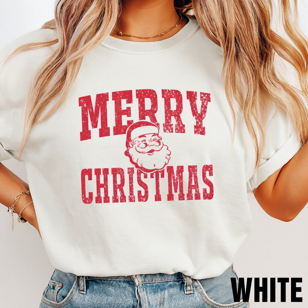 Distressed Santa Merry Christmas Tee, Holiday Gift Shirt, Unisex Christmas Graphic Tee, Vintage Santa Claus T-Shirt, Festive Xmas Apparel