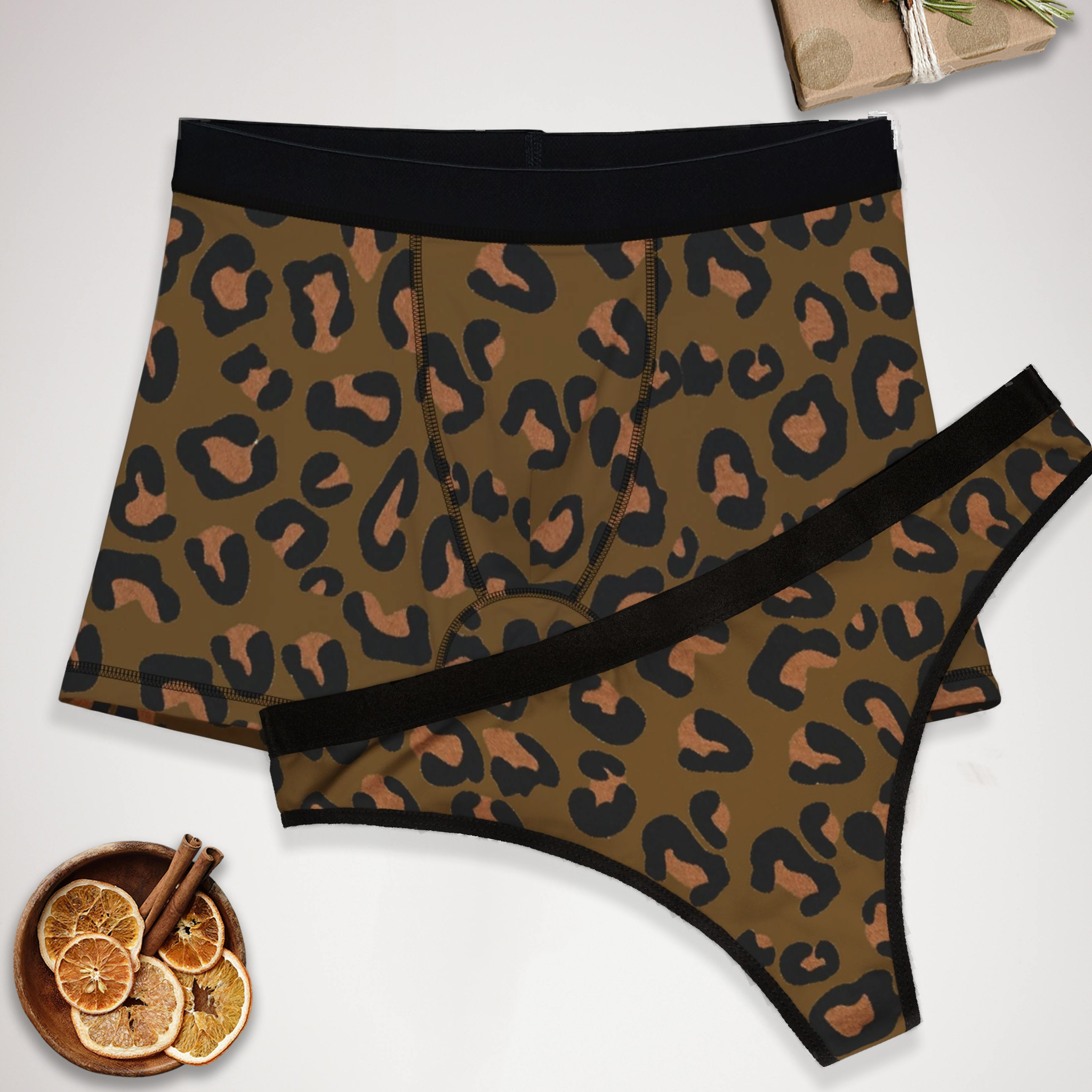 Matching underwear leopard paws for couples boxer & thong set