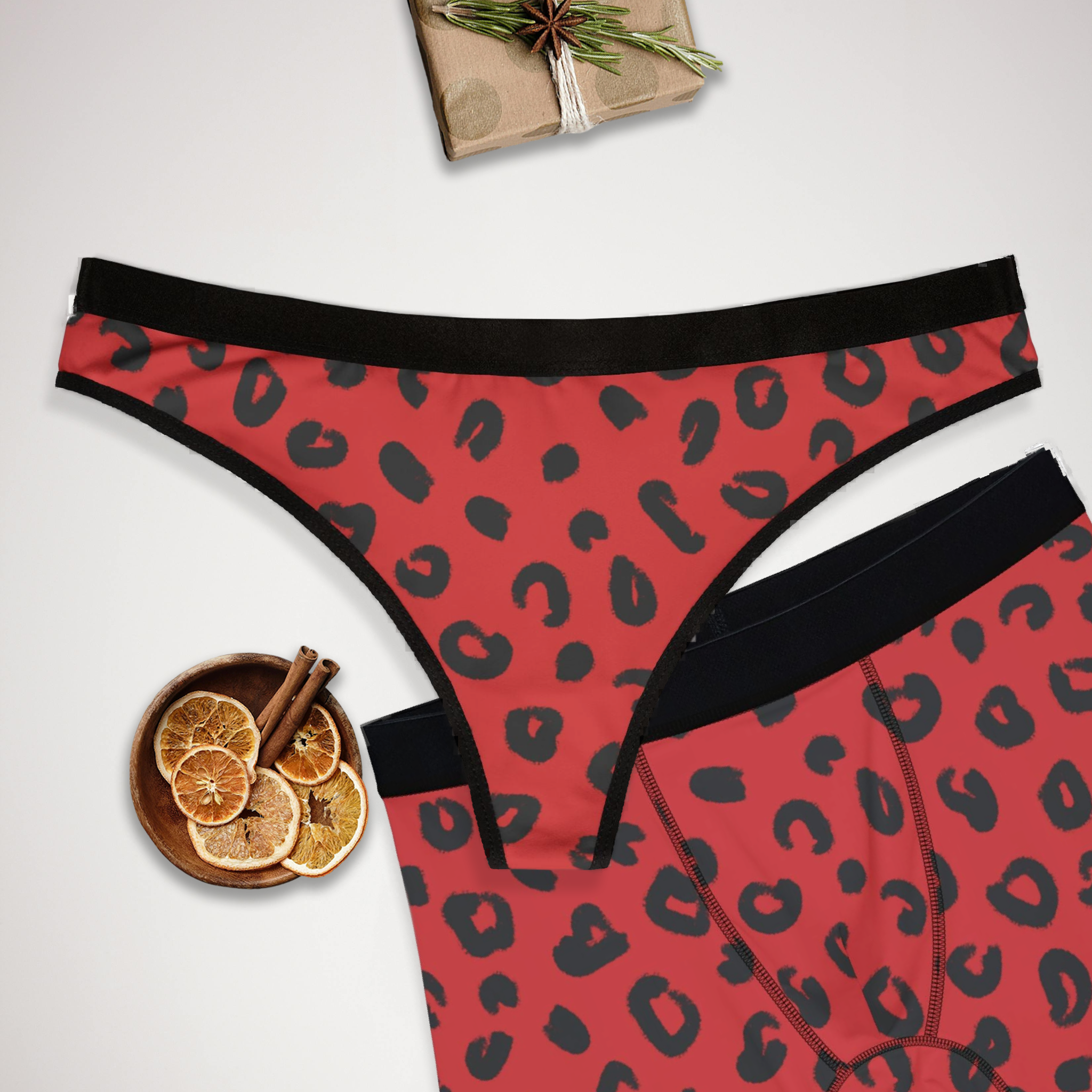 Matching underwear Red Leopard for couples boxer & thong set