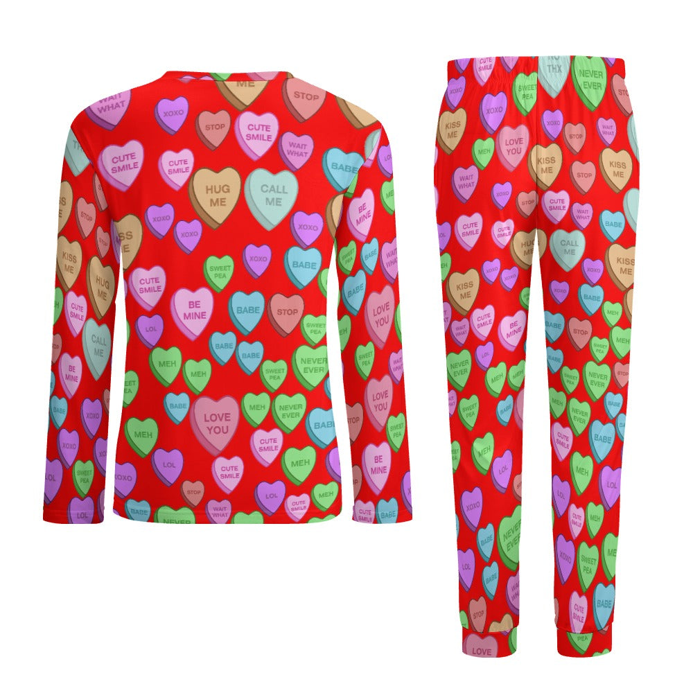 Men's Pajama suit candy heart sweet valentine message red