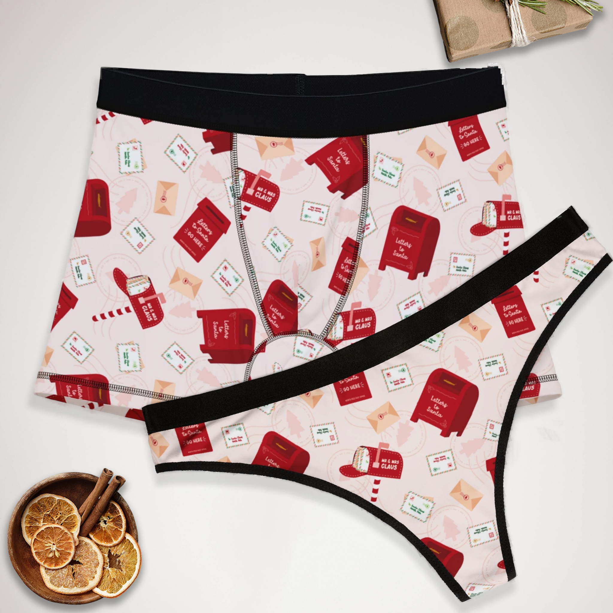 Matching underwear Letters to Santa Christmas for couples boxer & thong set