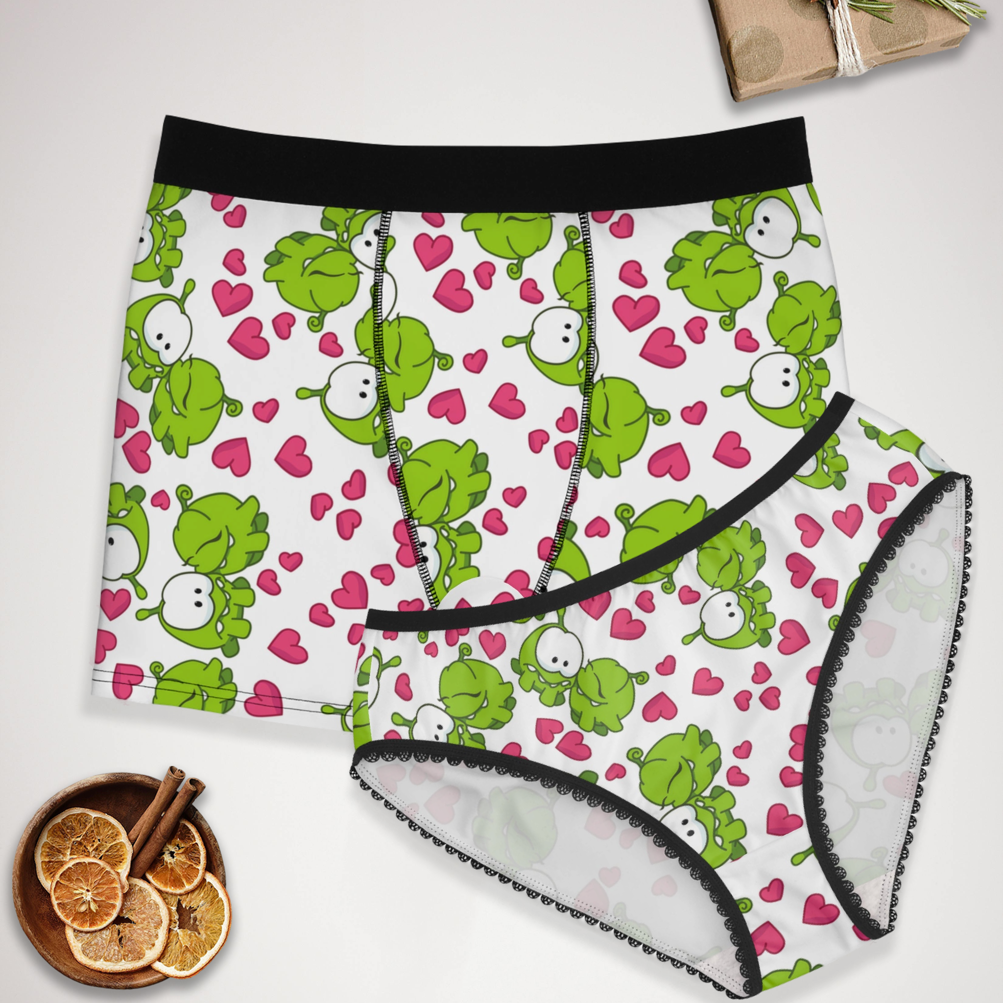 Couples matching om nom kiss valentine underwear set boxer & briefs