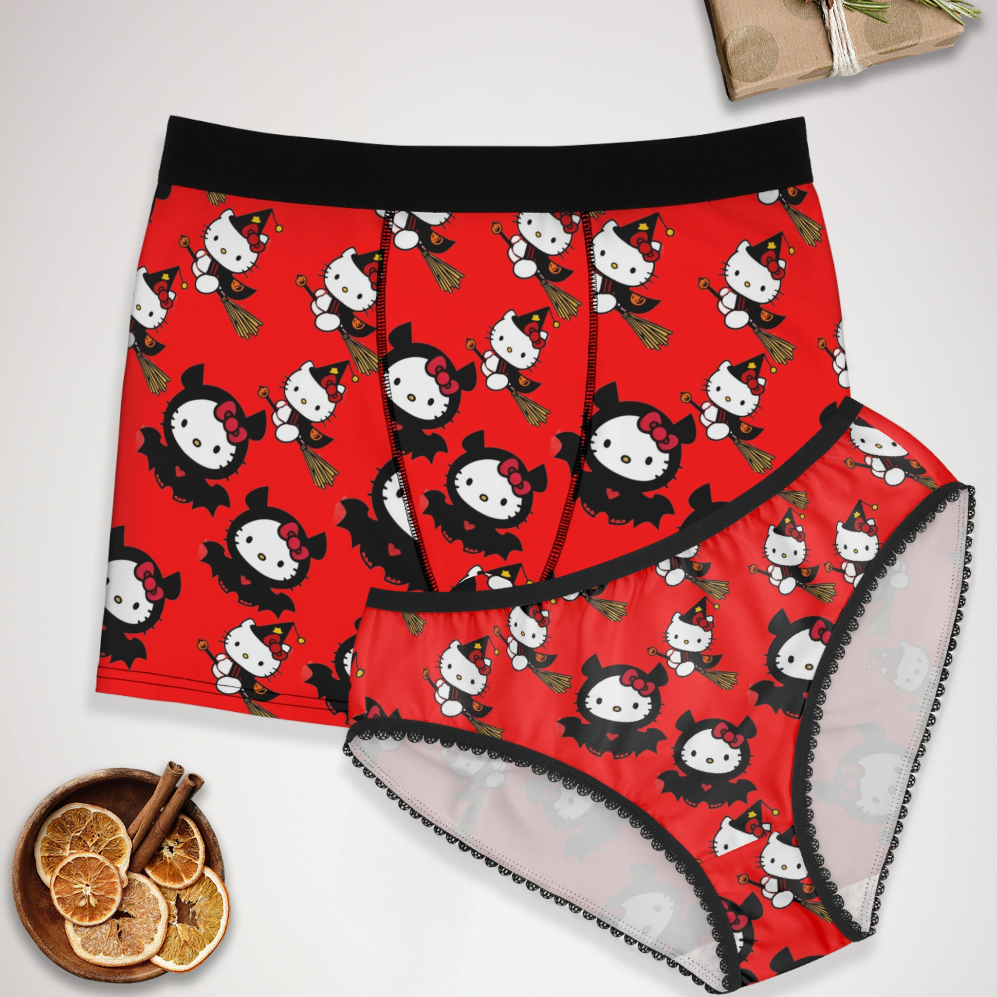 Couples matching halloween kitty underwear set boxer & briefs