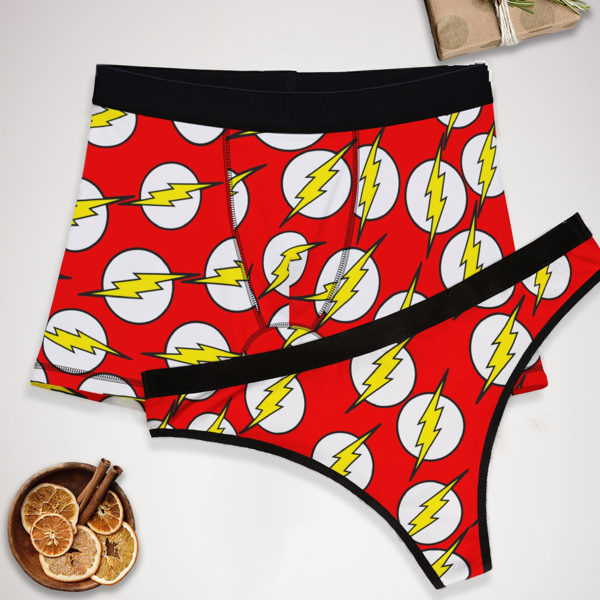 Matching underwear shazam flash for couples boxer & thong set