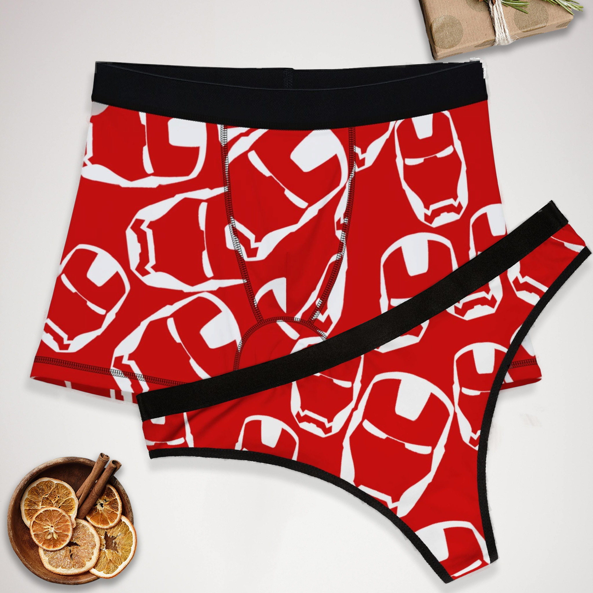 Couples matching  iron man underwear set boxer and thong