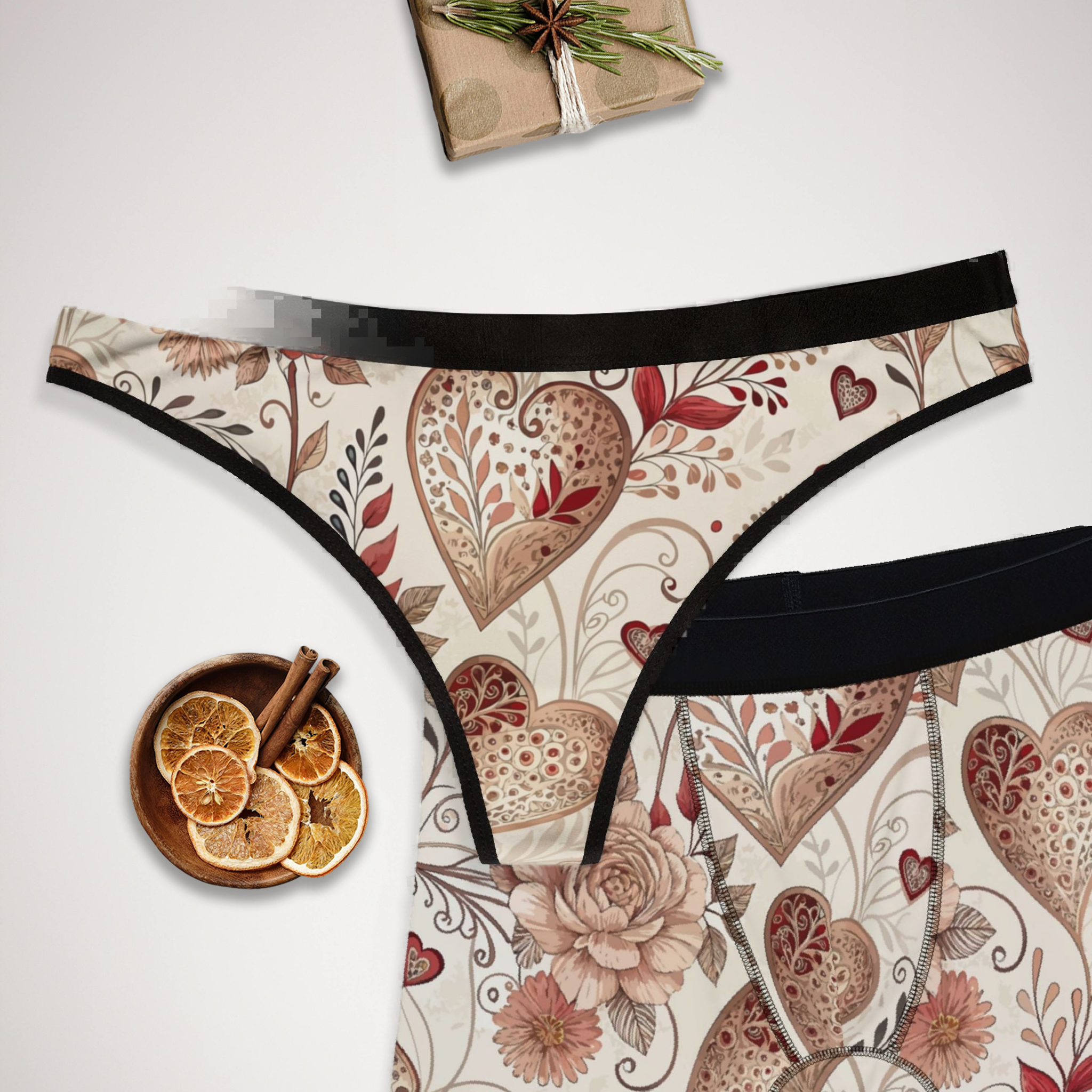 Matching underwear Valentine Heart Retro Two for couples boxer & thong set