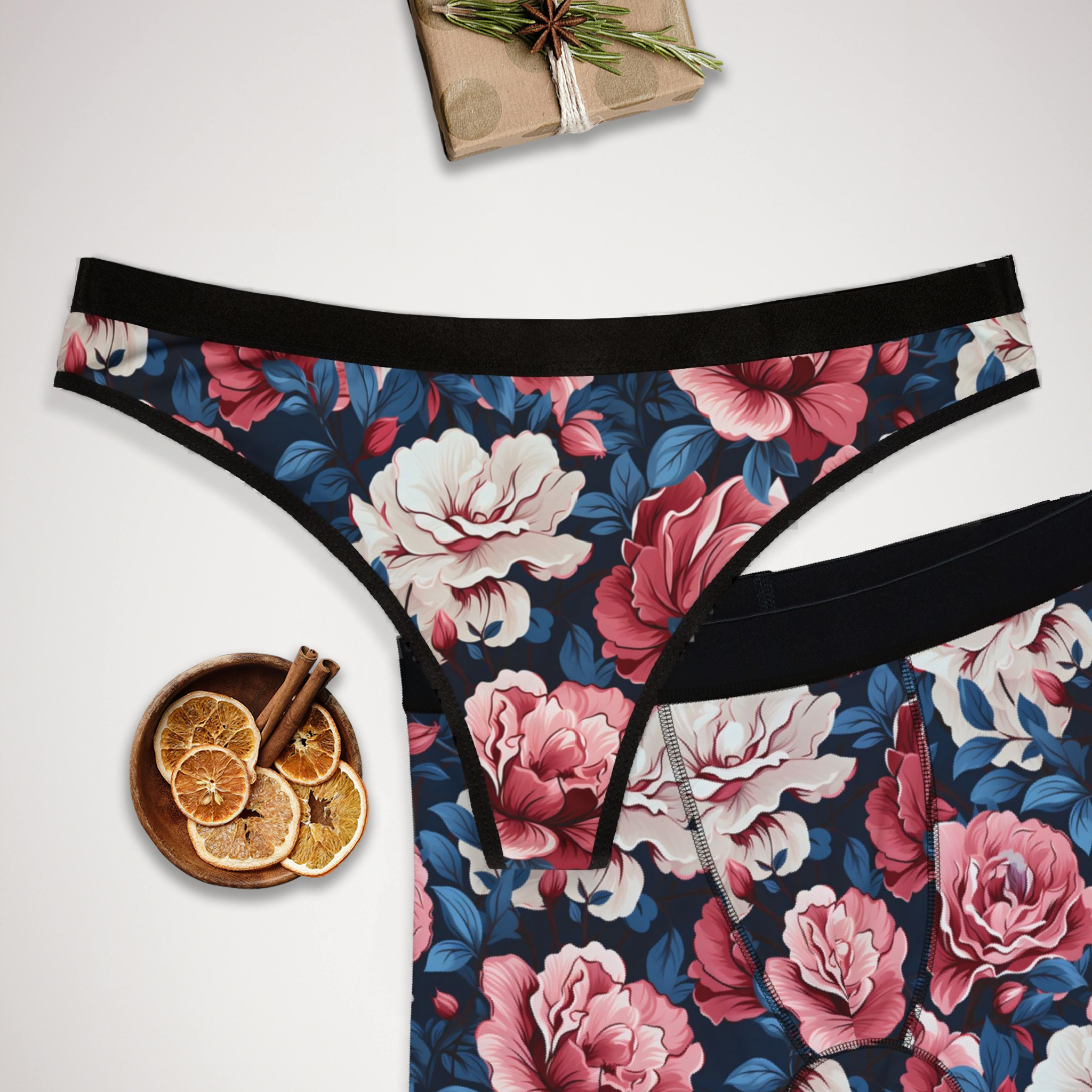 Matching underwear Cherry Rose for couples boxer & thong set
