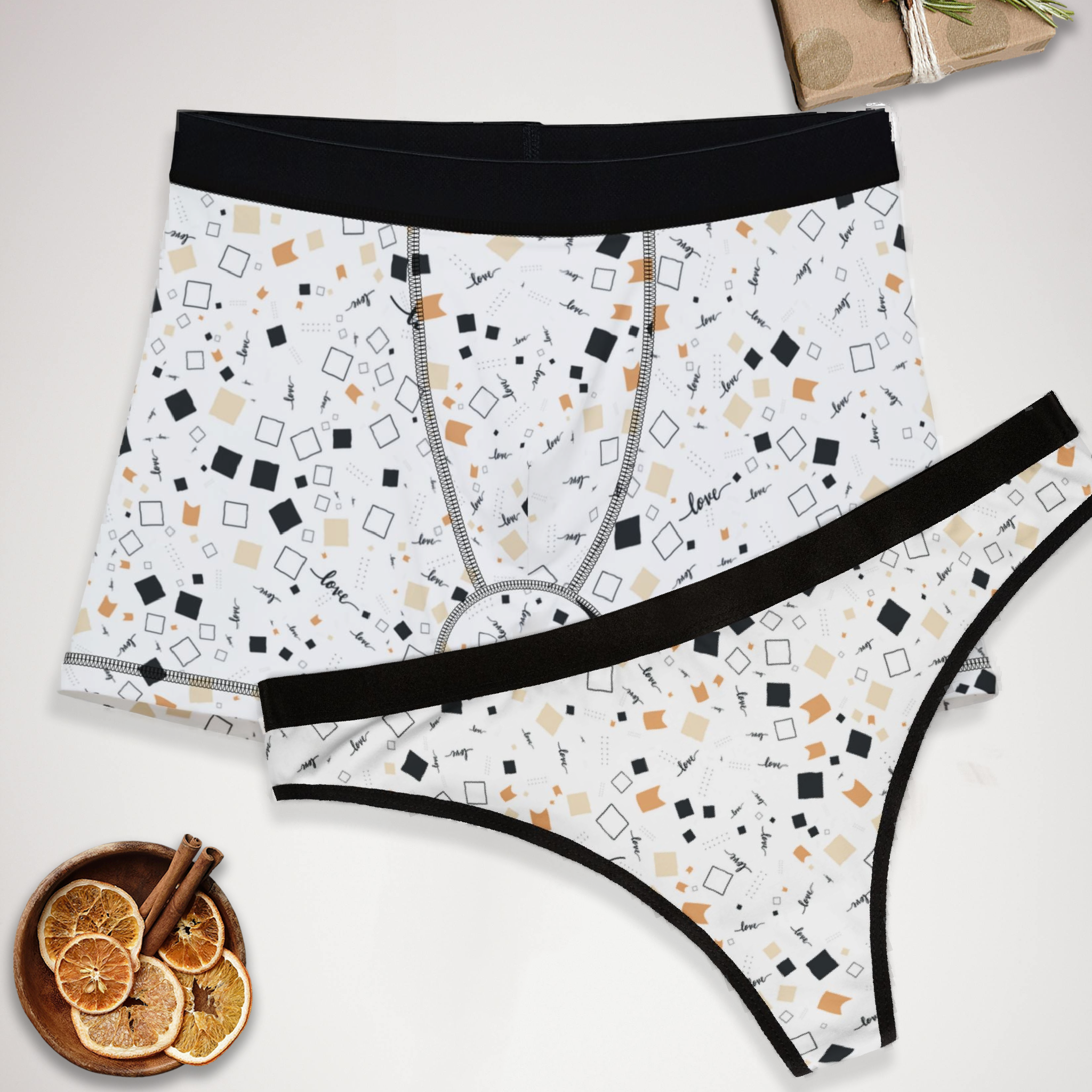 Matching underwear Happy Valentine's Day for couples boxer & thong set