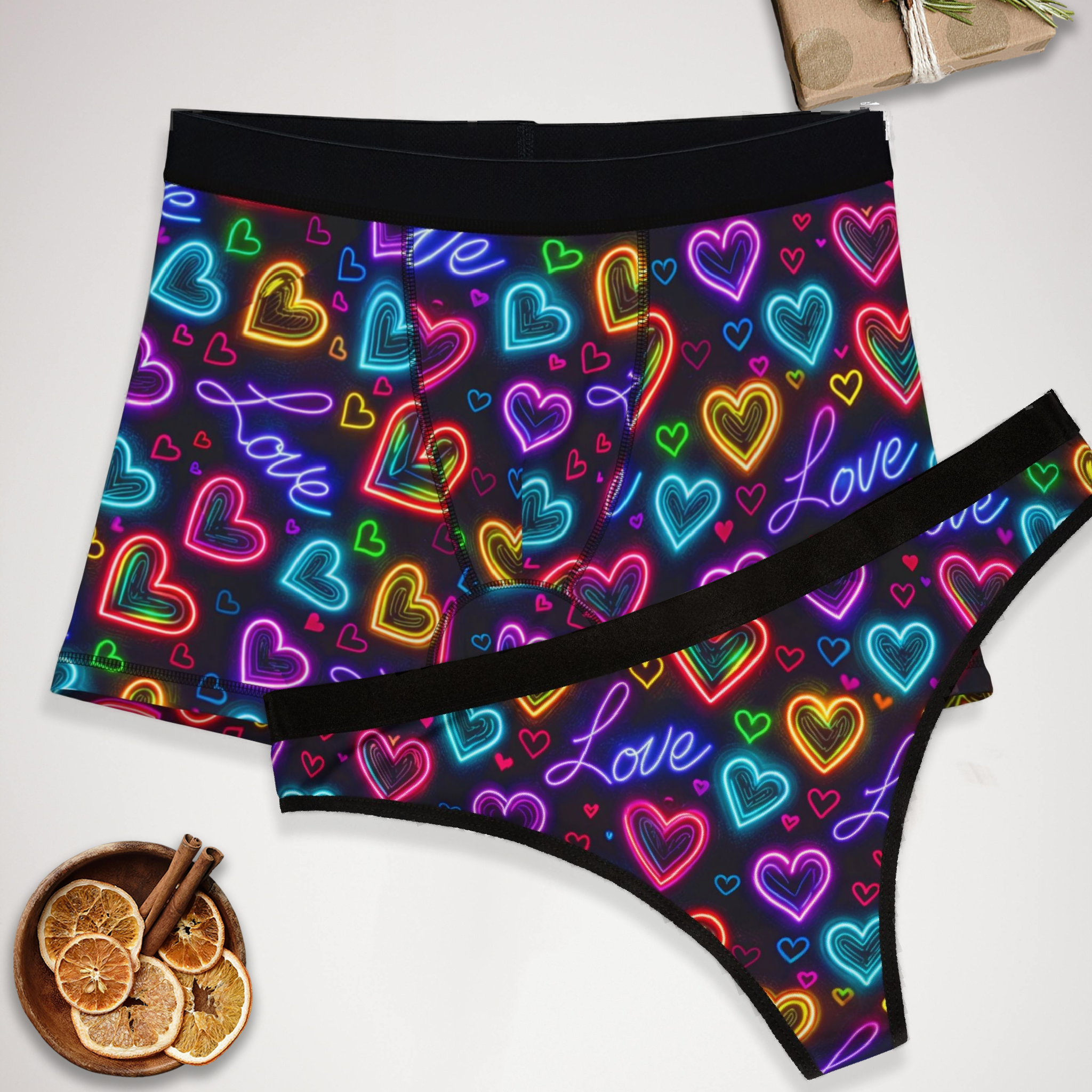 Matching underwear Valentine Digital for couples boxer & thong set