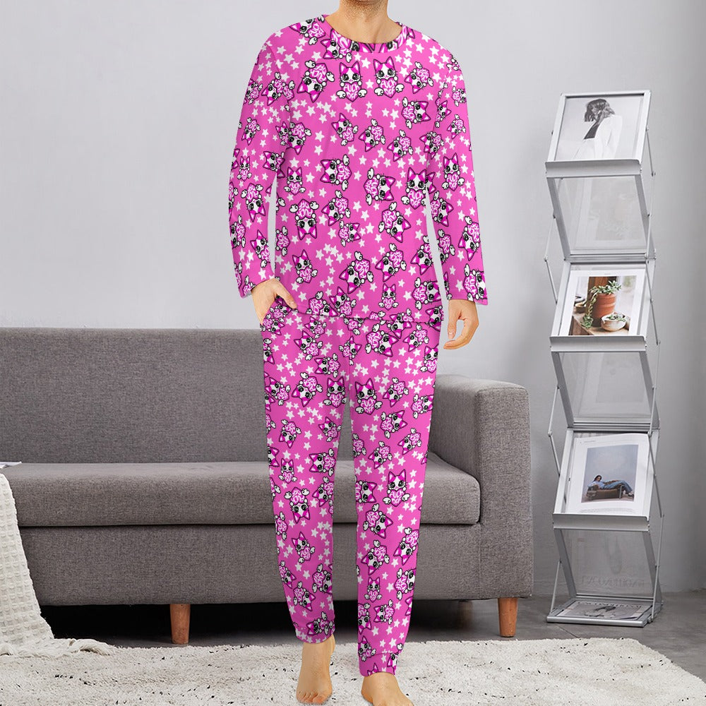 Men's Pajama suit cat fuck off pink