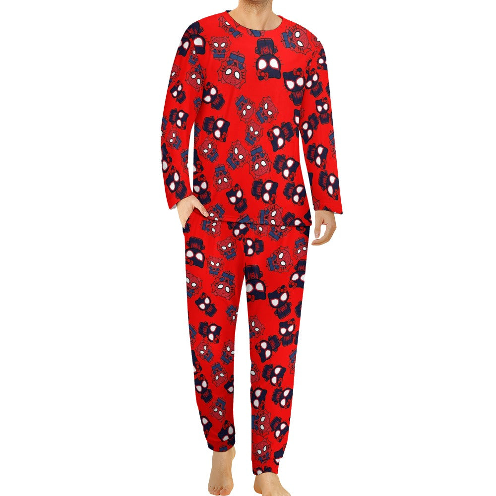 Men's Pajama suit kitty spider dark red