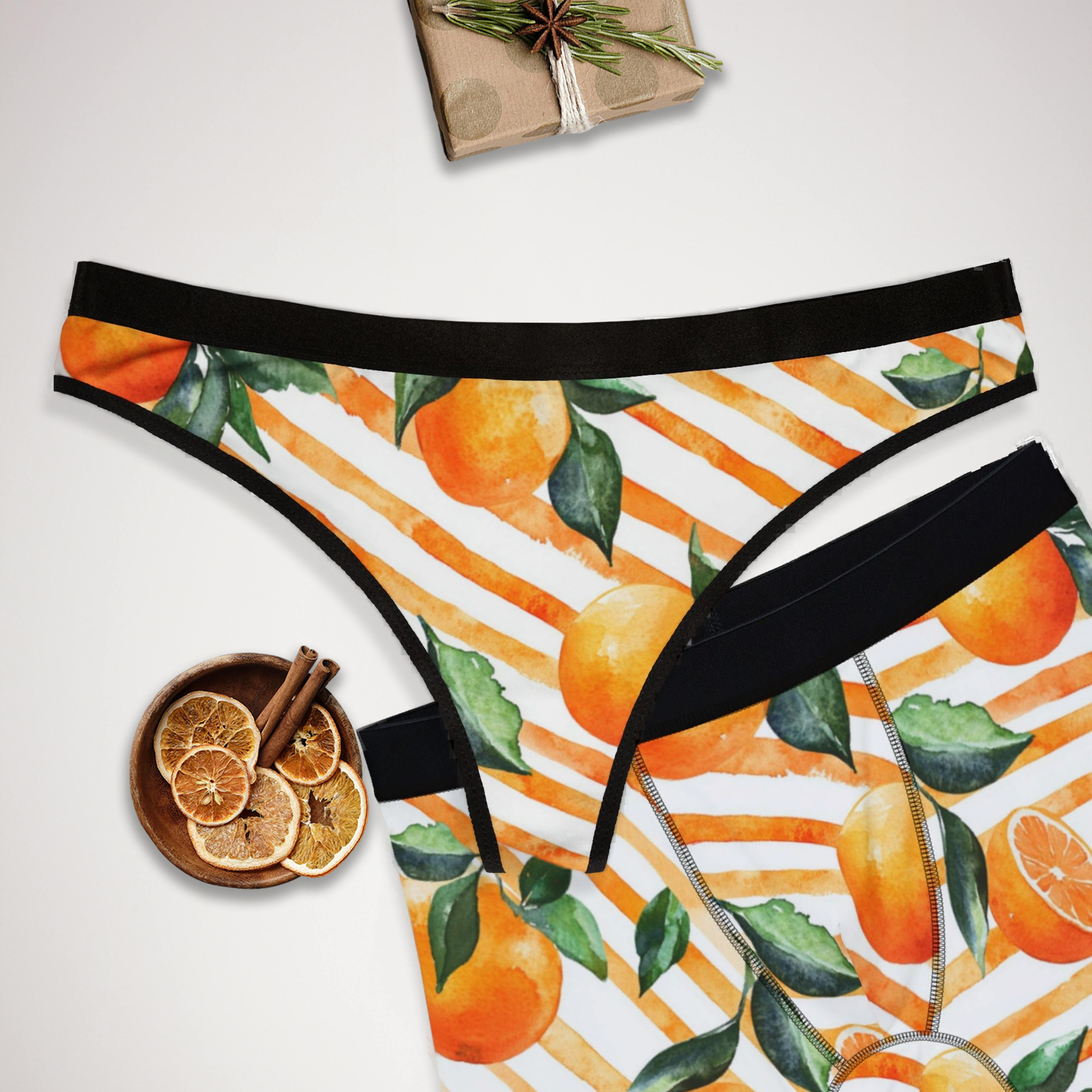 Matching underwear Fruit with Striped for couples boxer & thong set
