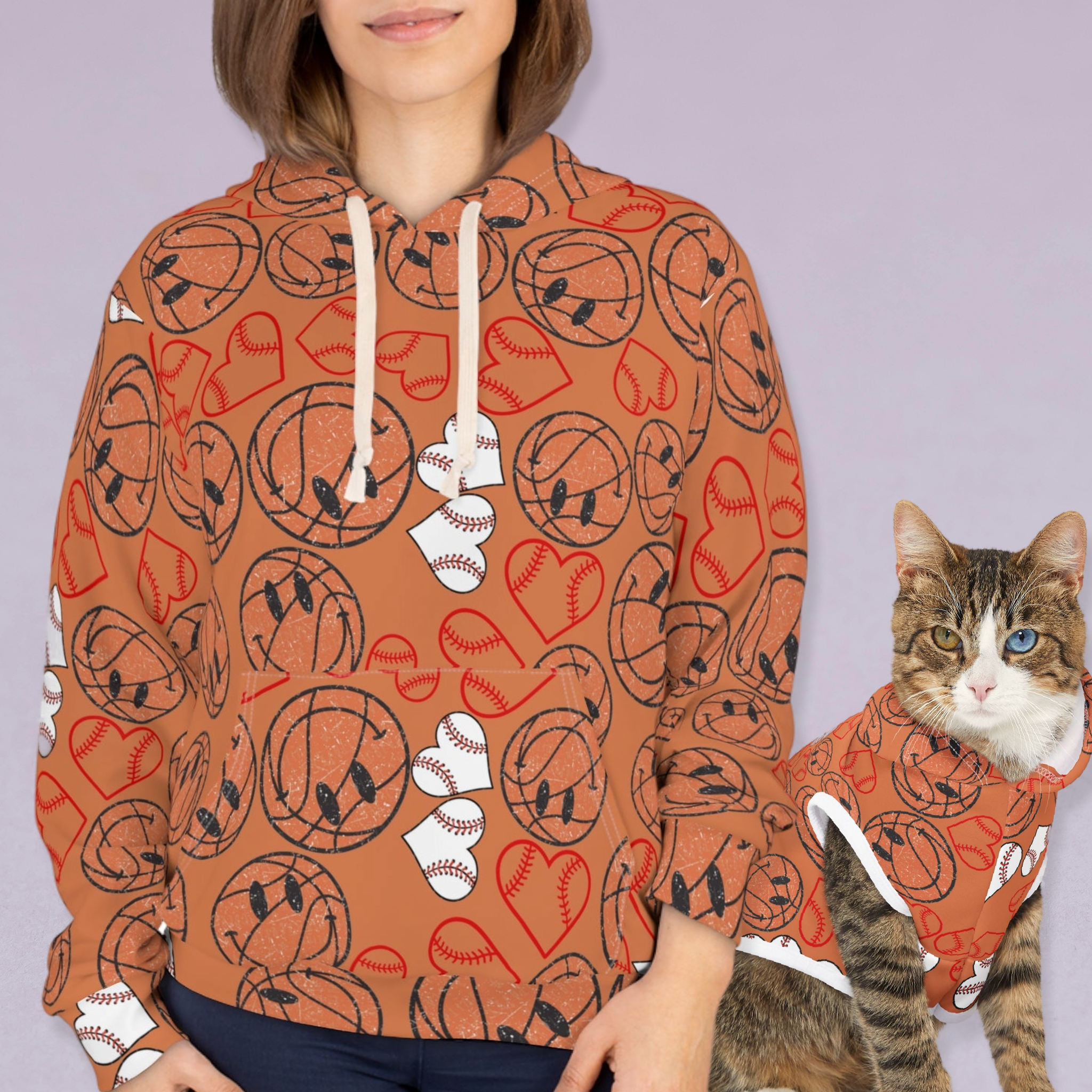 Matching Cat & Dog Pet and Owner Outfits basketball hearts valentine unisex sweaters/hoodies