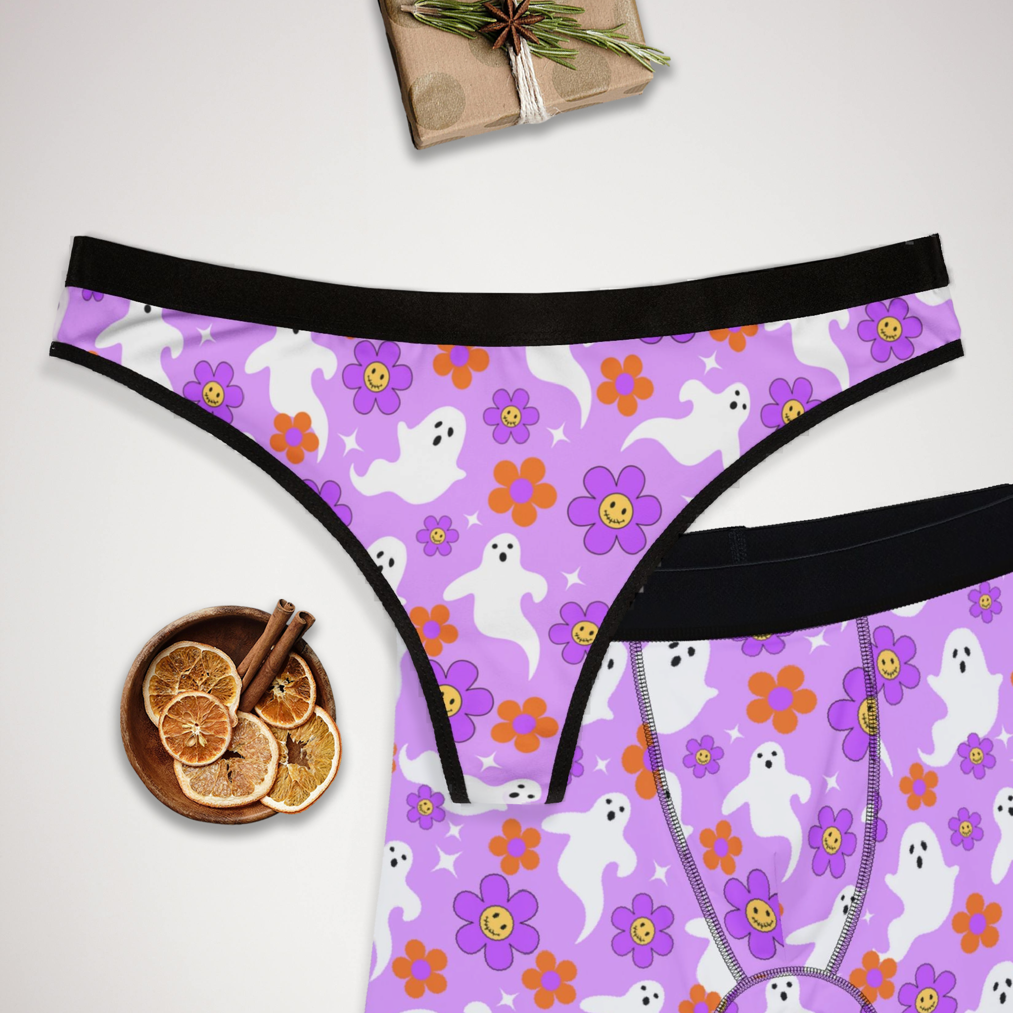 Matching underwear Groovy Halloween for couples boxer & thong set