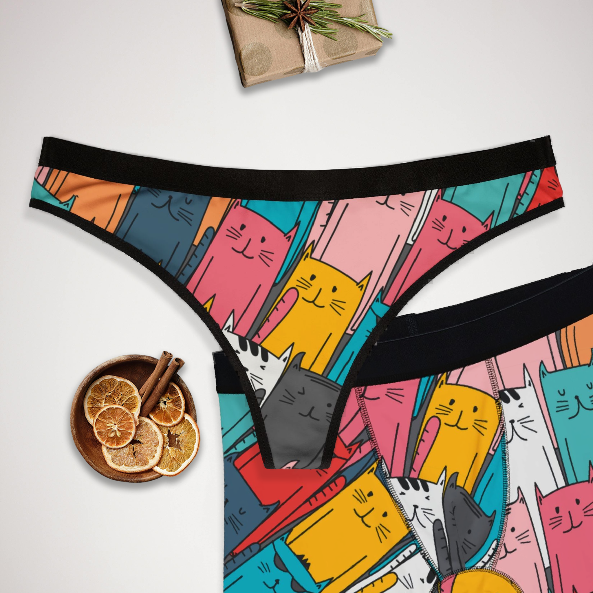 Matching underwear Cute Cat for couples boxer & thong set