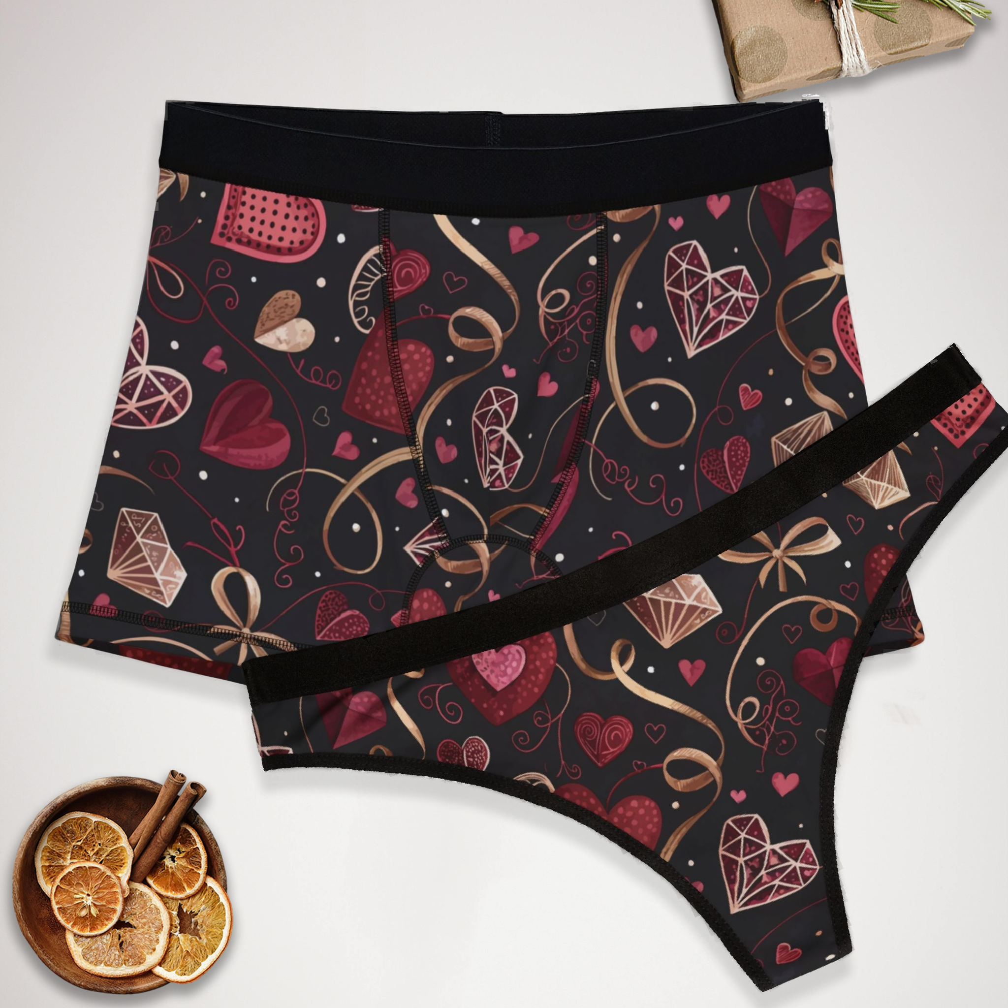 Matching underwear Valentine Heart Retro Three for couples boxer & thong set