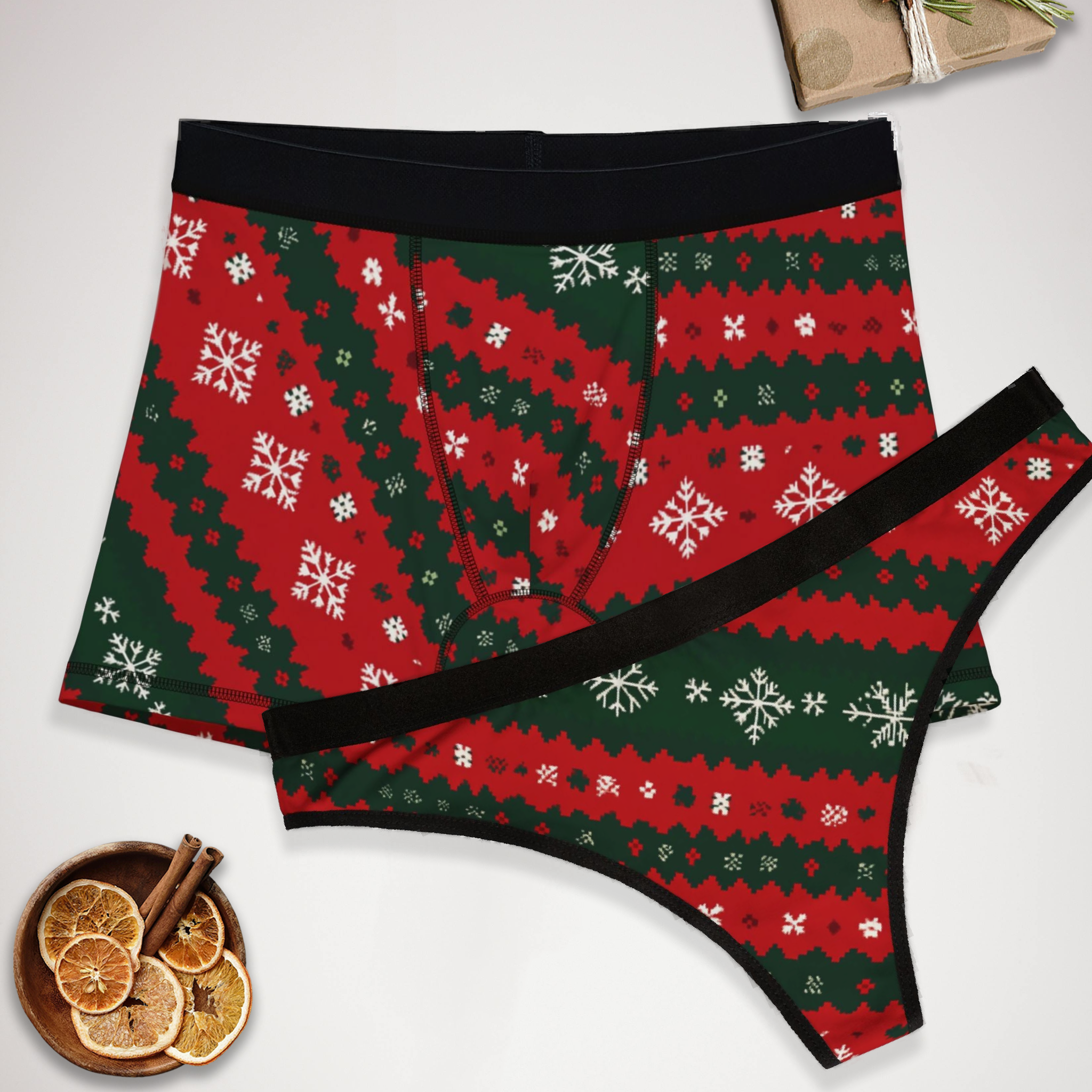 Matching underwear Ugly Christmas Sweater for couples boxer & thong set
