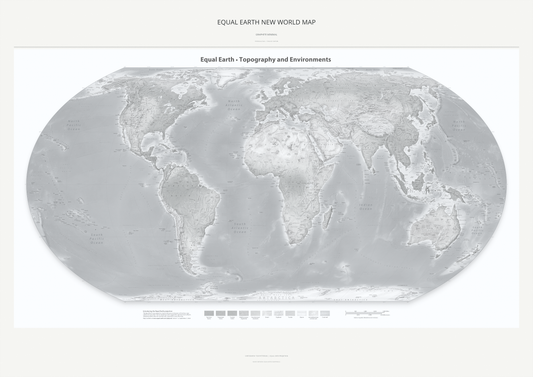 Equal Earth New World Map — Graphite Minimal. Complete physical artwork from the A0 print. Digital PDF and PNG only.