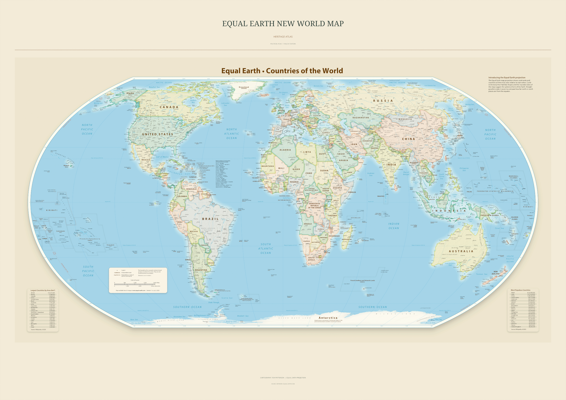 Equal Earth New World Map — Heritage Atlas. Complete political artwork from the A0 print. Digital PDF and PNG only.