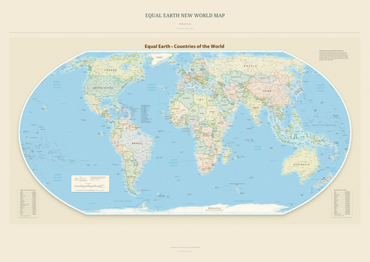 Equal Earth New World Map — Heritage Atlas. Complete political artwork from the A0 print. Digital PDF and PNG only.