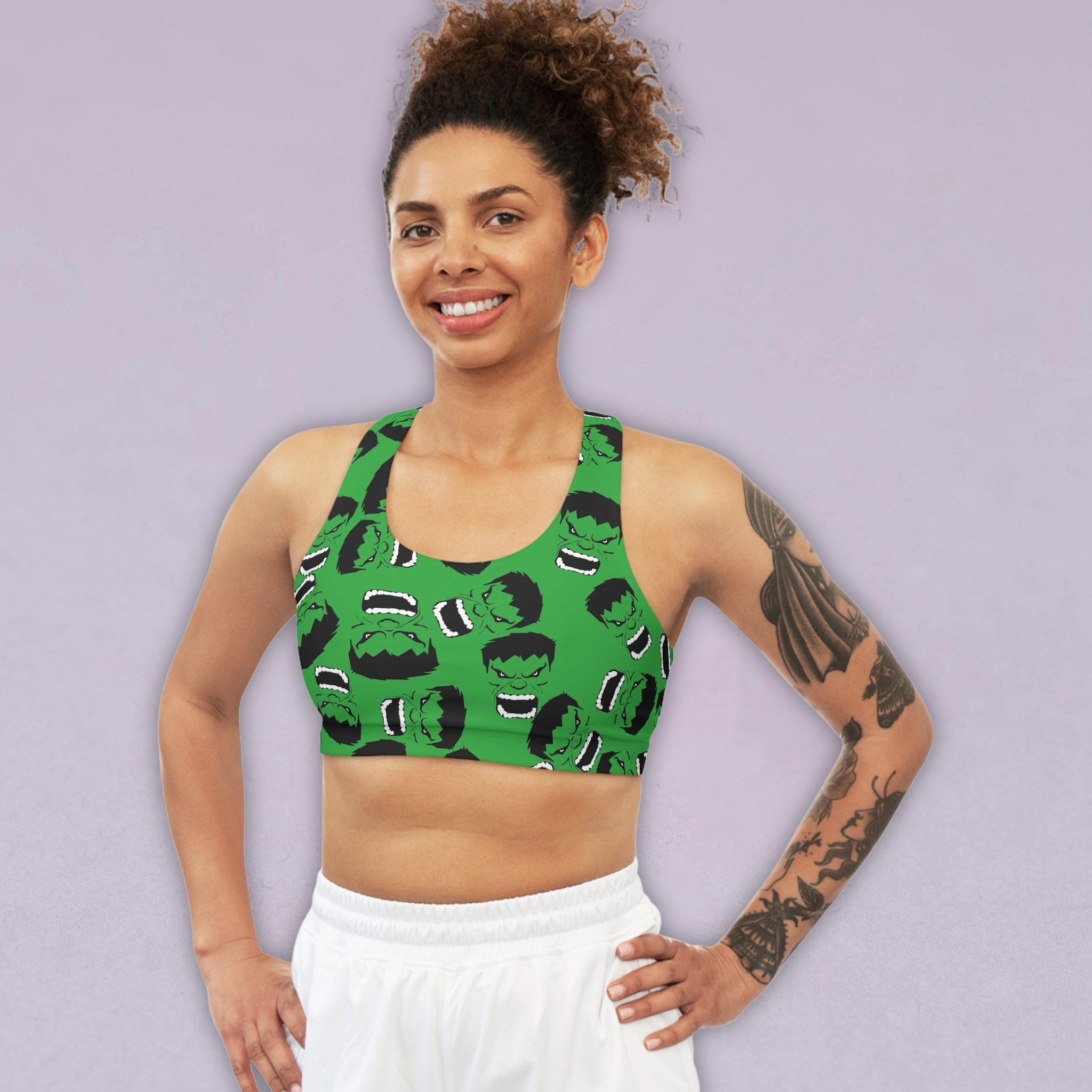 Sports bra hulk face green