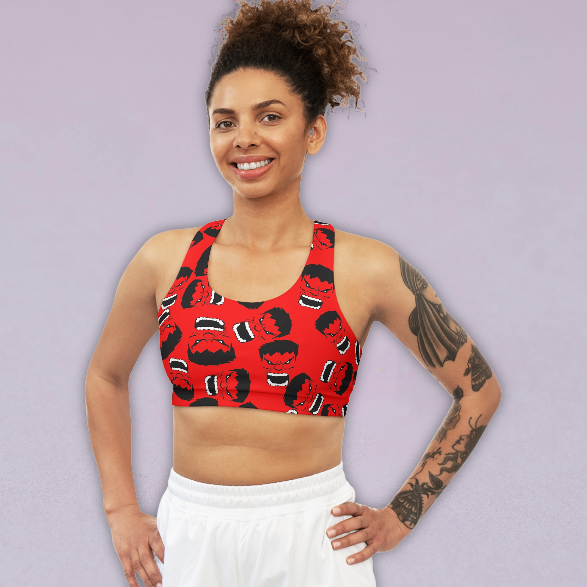 Sports bra hulk face red