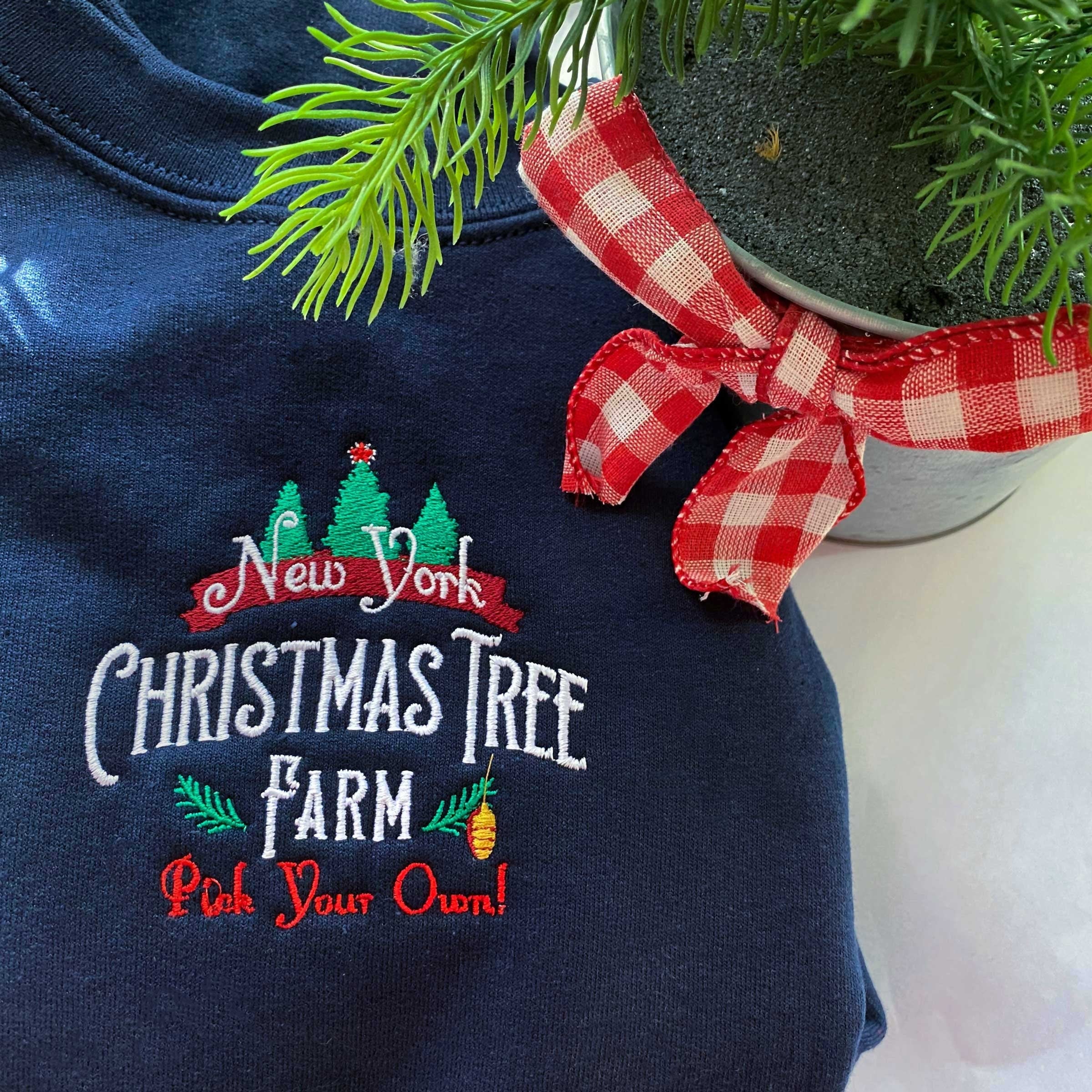 Christmas Tree Farm, vintage Christmas Sweatshirt embroidered