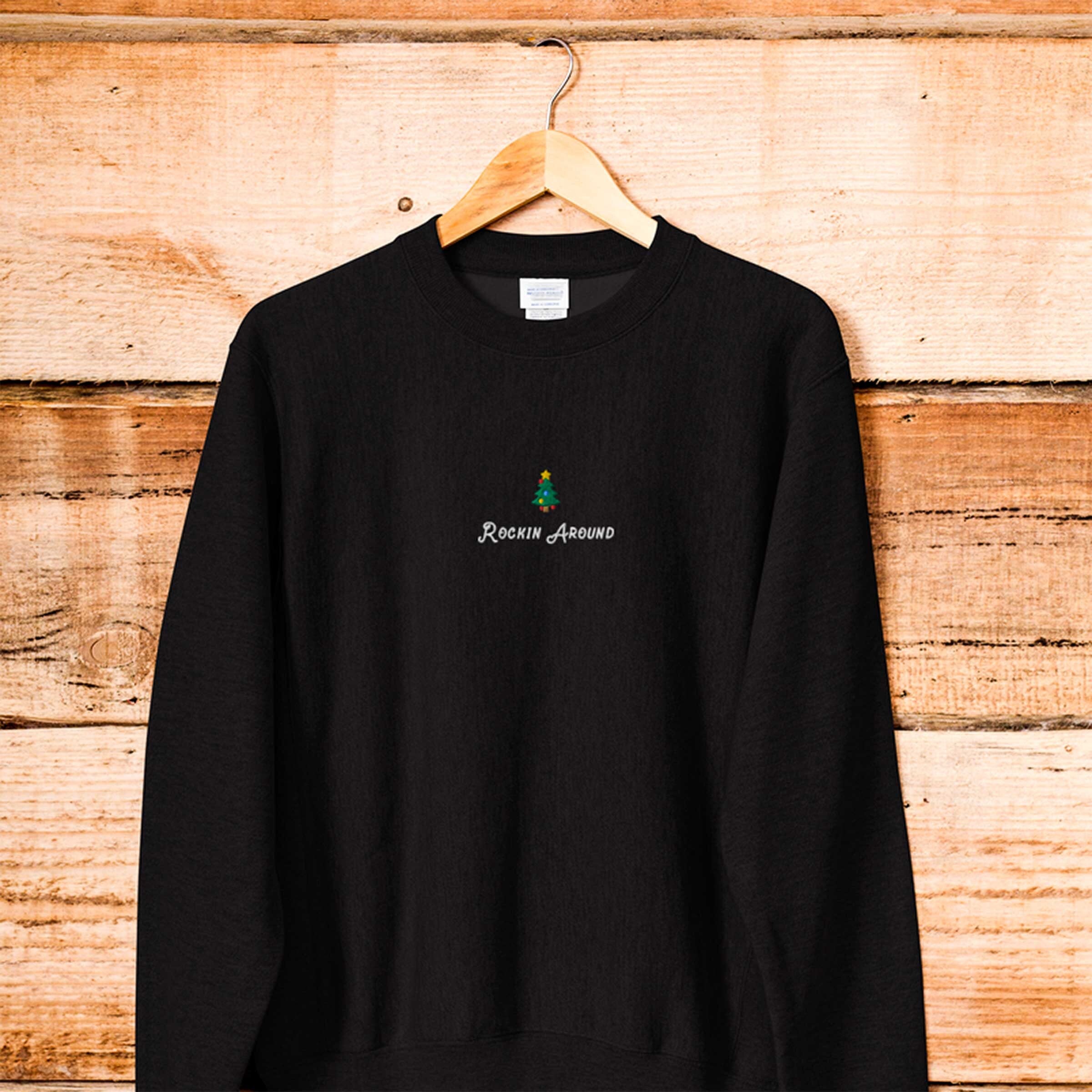 Christmas Tree Crewneck Sweatshirt Embroidered, Rockin Around, Cute Holiday Sweater