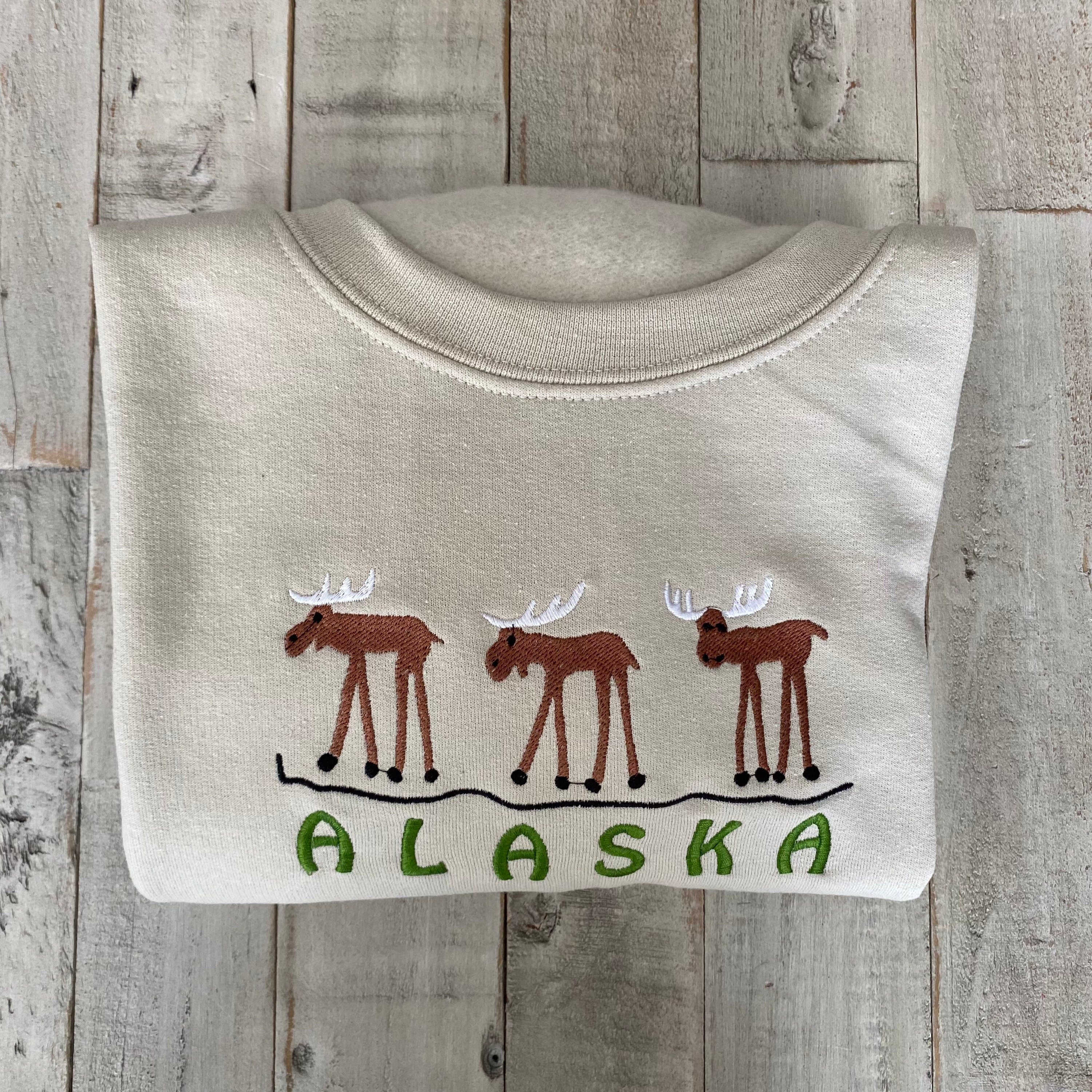 Alaska Embroidered Crewneck Sweatshirt (Moose)