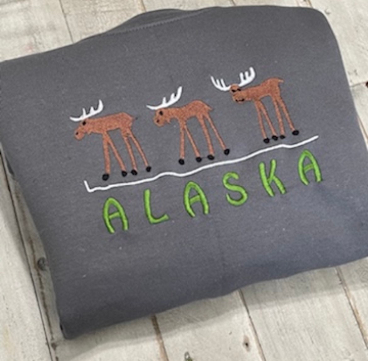 Alaska Embroidered Crewneck Sweatshirt (Moose)