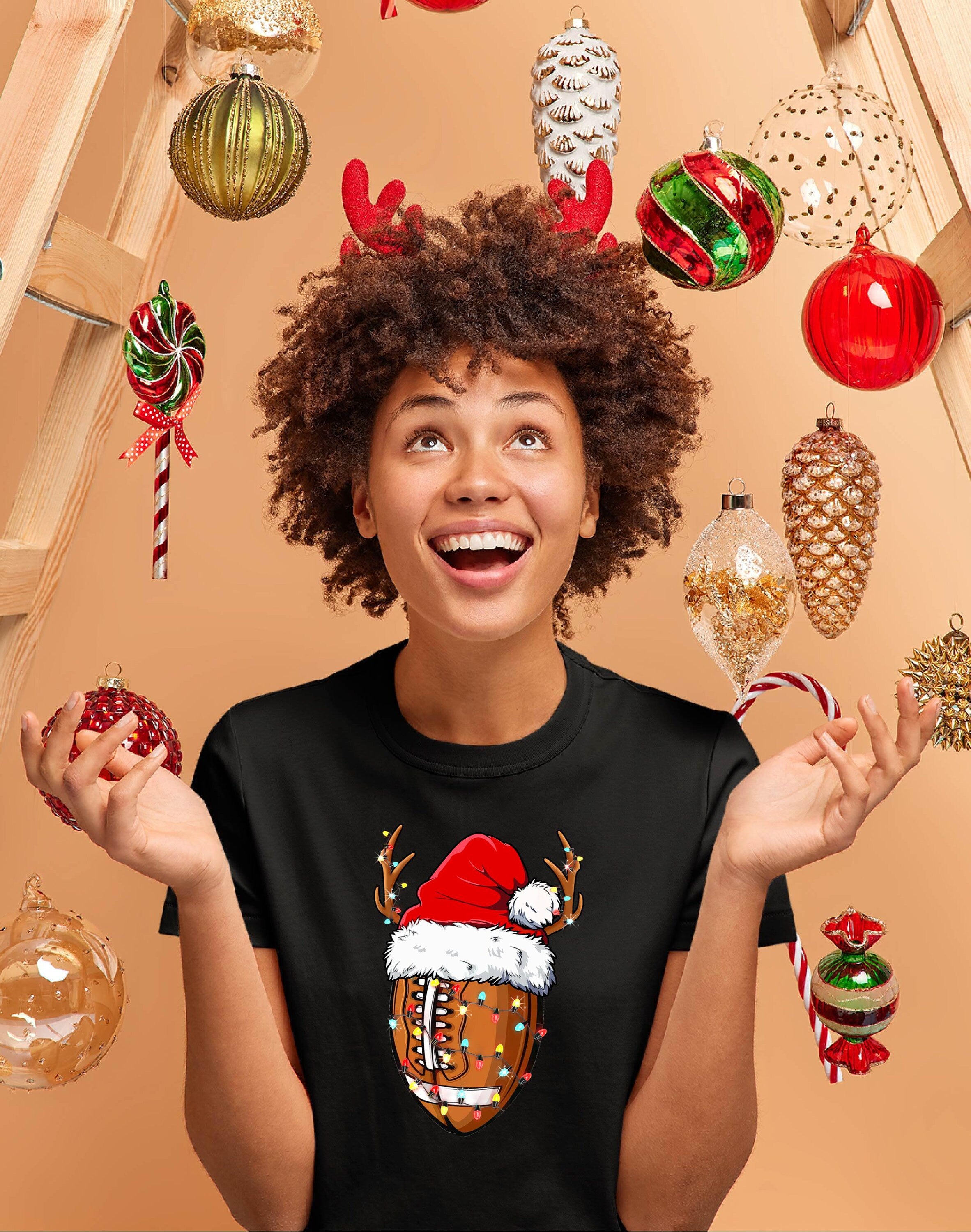 Gildan 5000 Unisex Heavy Cotton Tee - Funny Football Christmas Santa Hat Shirt for Sports Lovers, Printify Choice Xmas Gift, Perfect Holiday Outfit for Men & Women, Football Team Tee