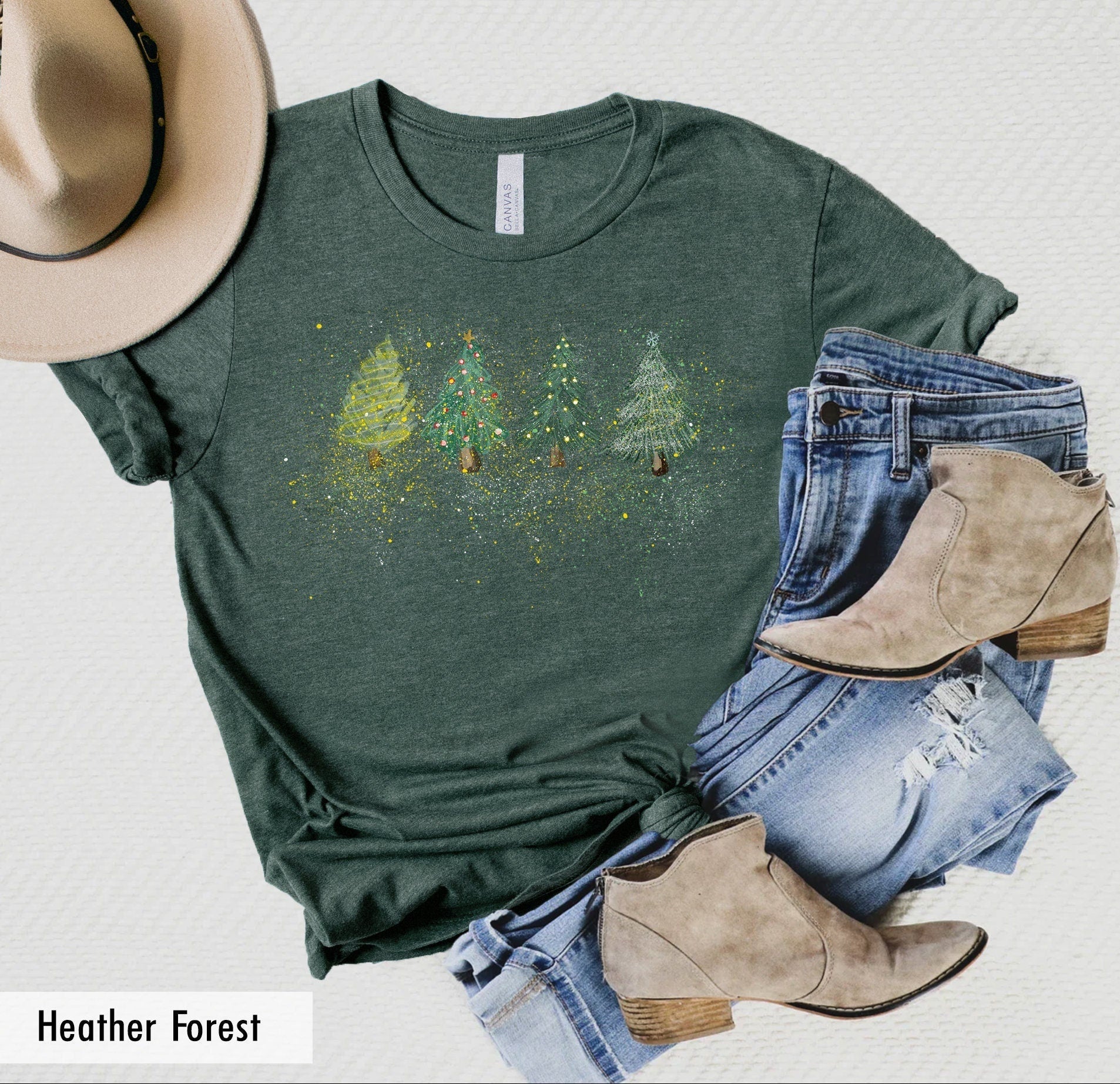 Gildan 5000 Unisex Heavy Cotton Tee: Cute Christmas Trees Shirt for Women, Perfect Holiday Outfit or Gift, Printify Choice, Christmas TShirt for a Festive Aesthetic