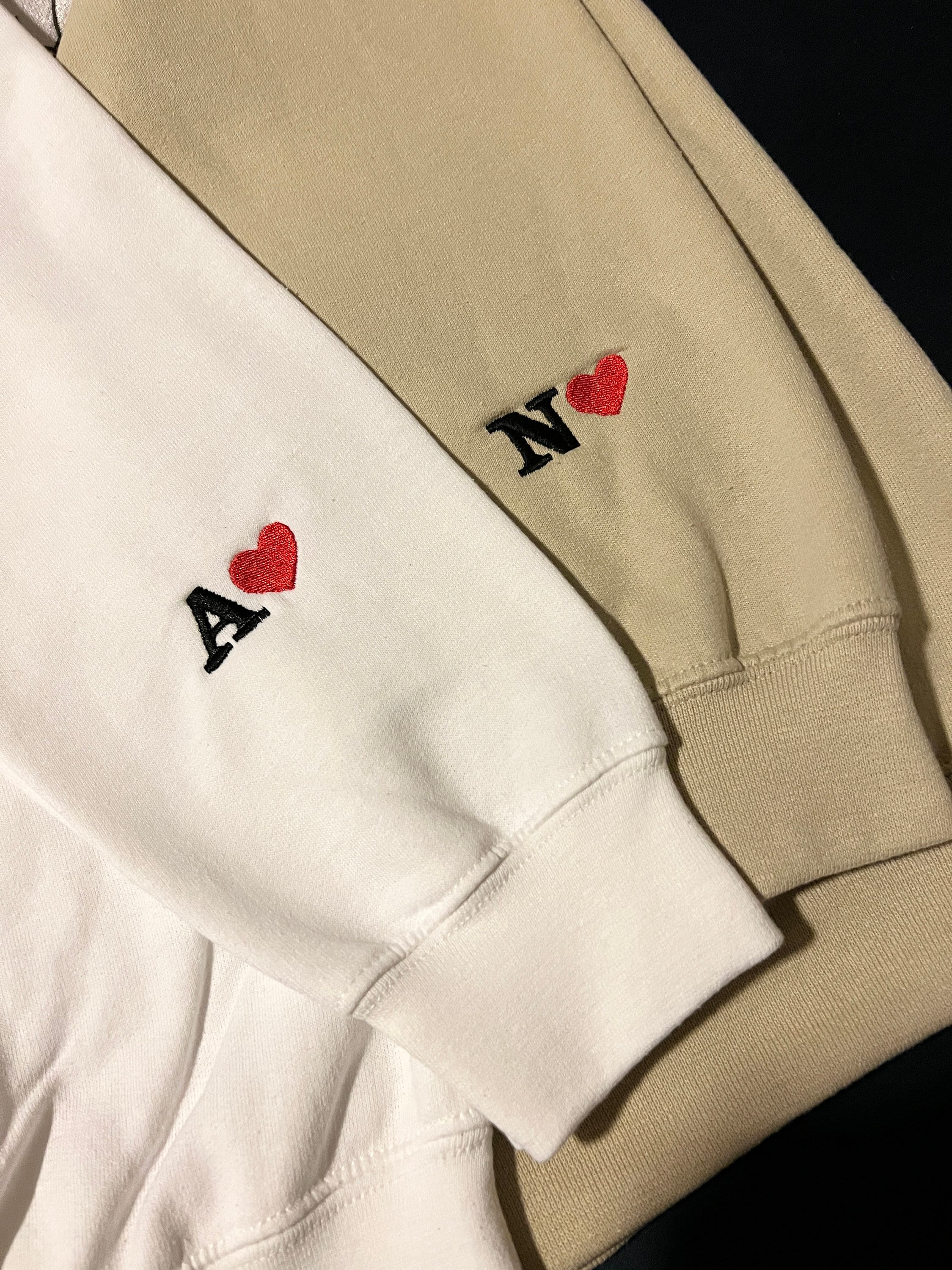 Custom Embroidered Initial Heart Sweatshirt | Personalized Couples Gifts | Valentines Couple Initials | Matching Sleeve Initial Sweatshirts