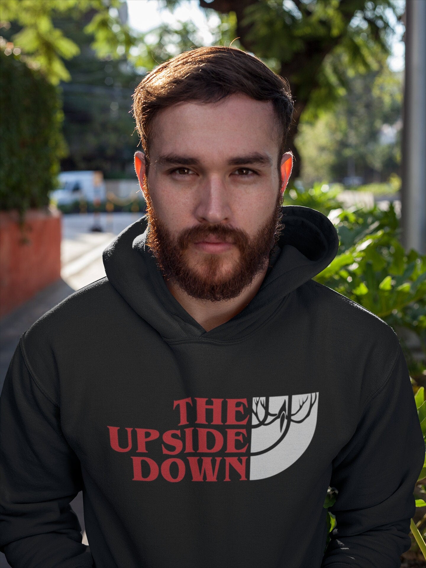 The Upside Down Hoodie - Gildan 18500, Stranger Things & North Face Inspired Hood for Women, Printify Choice, Perfect Fall Outfit