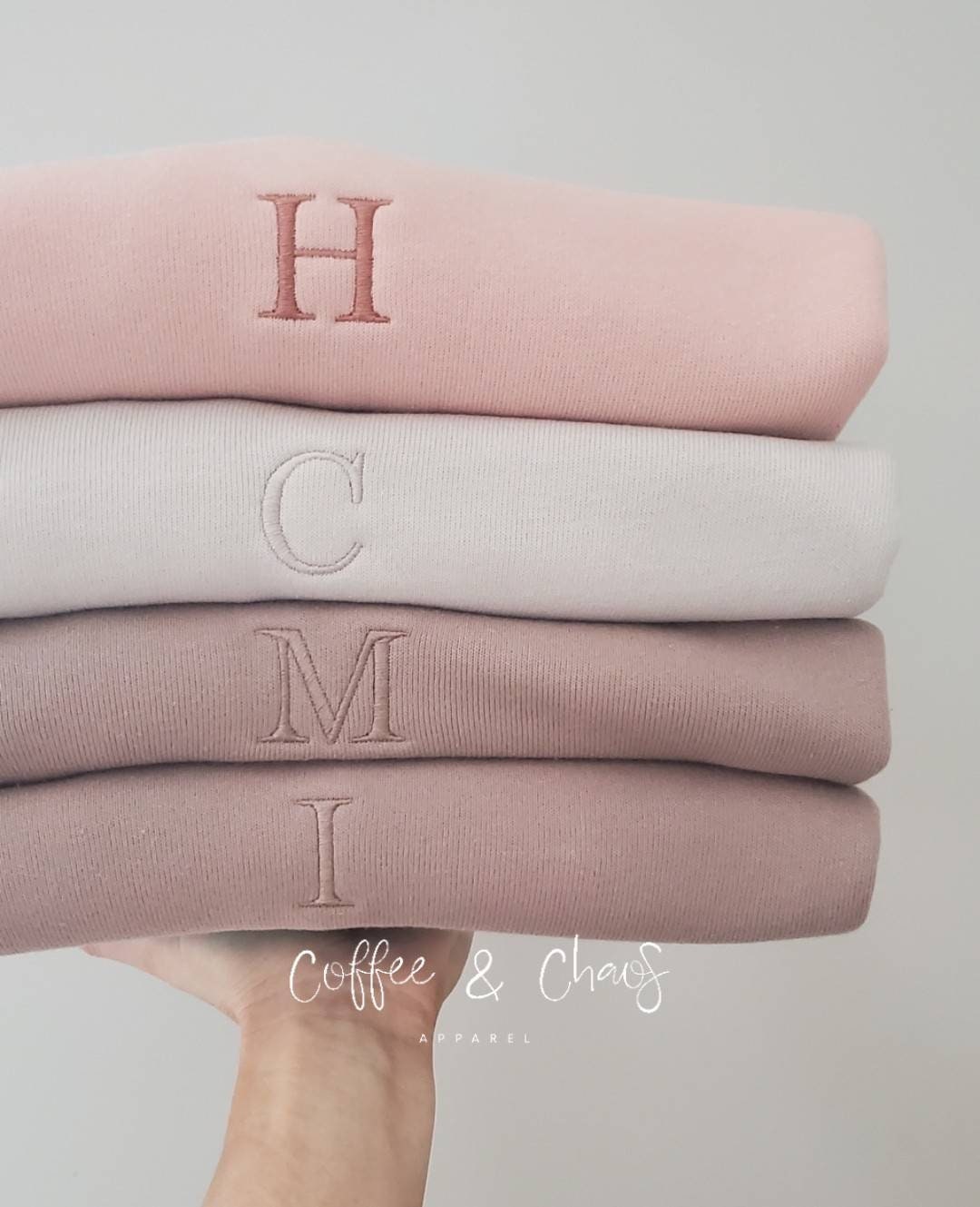 Neutral Embroidered Sweatshirt- Simple Monogram Initial- Custom- Unisex Sizing- Oversized