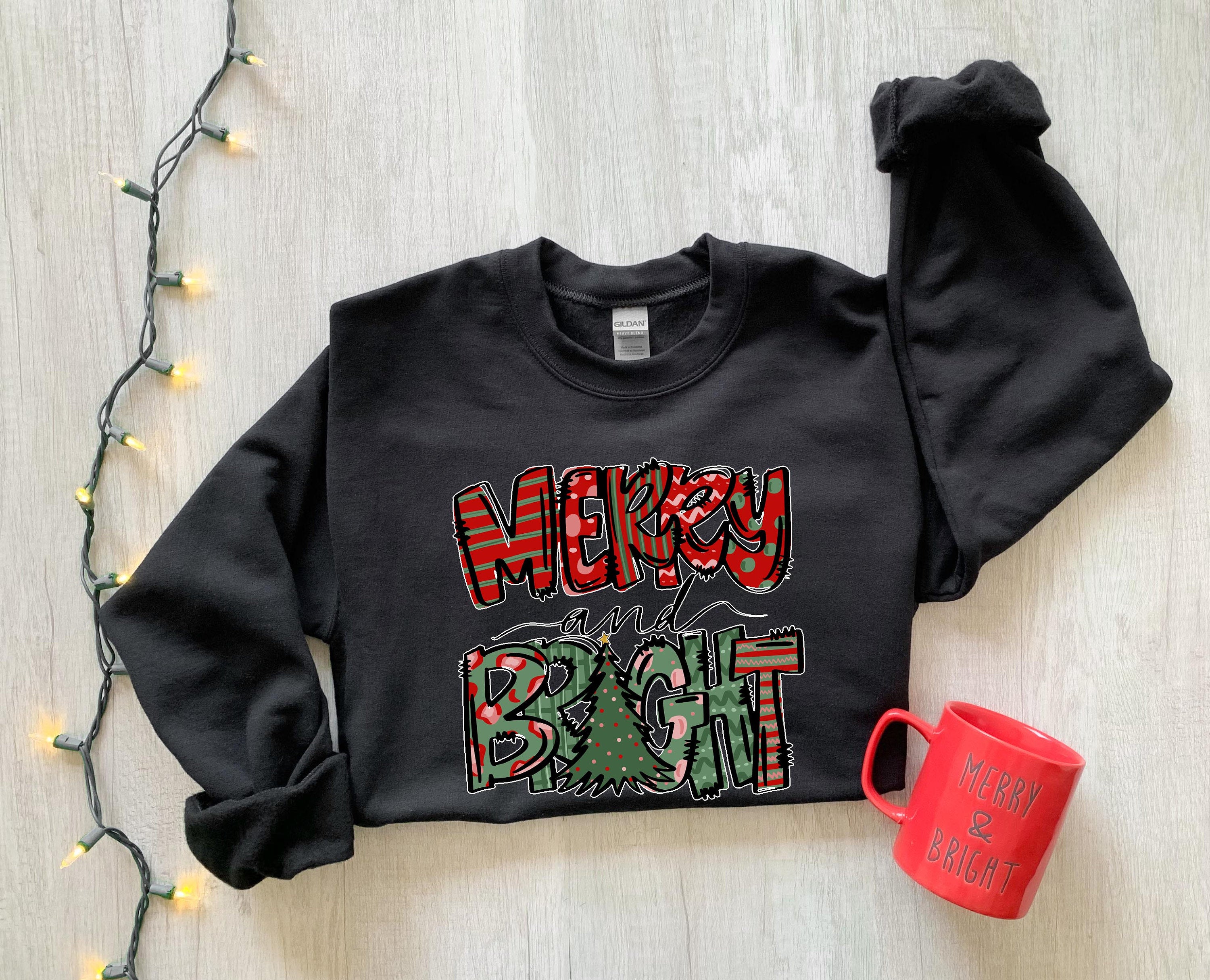 Cozy Christmas Gildan 18000 Sweatshirt for Women - Merry and Bright Unisex Outfit, Perfect Family Gift, Printify Choice