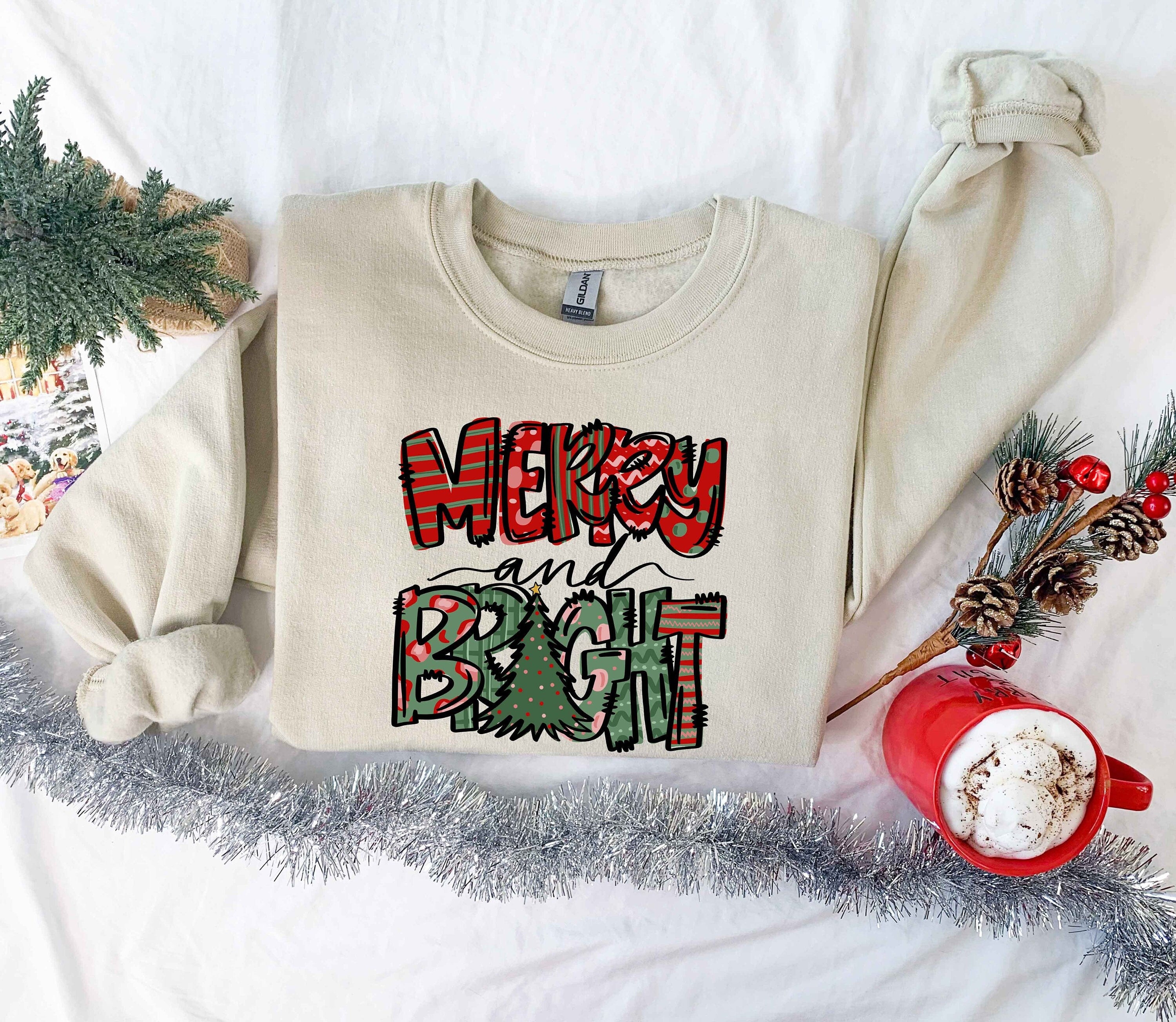 Cozy Christmas Gildan 18000 Sweatshirt for Women - Merry and Bright Unisex Outfit, Perfect Family Gift, Printify Choice