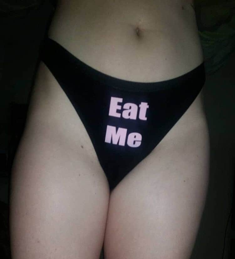 Eat Me" Cotton Blend Thong Panty: A Bold Statement Piece