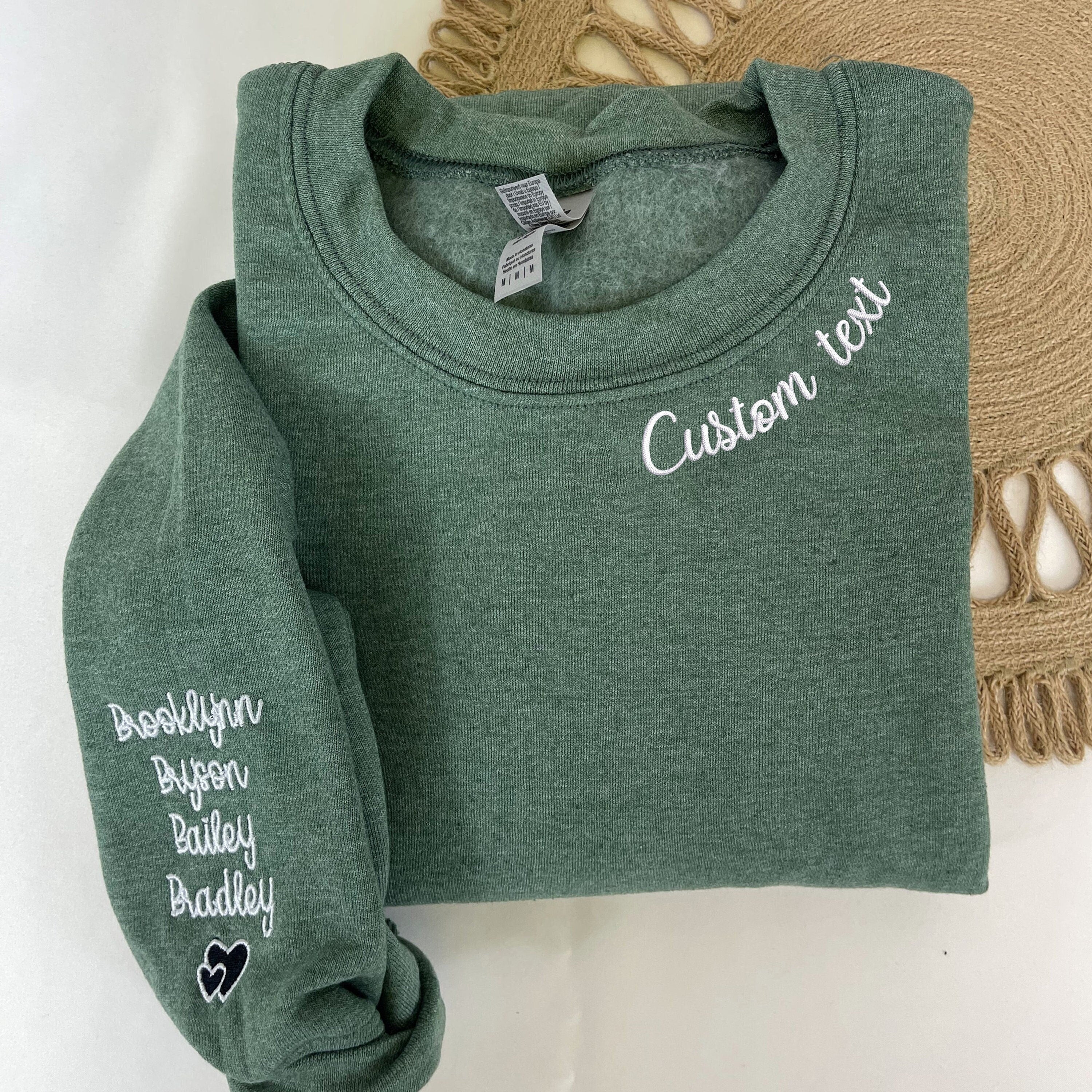 Custom Embroidered Mama Grandma Gigi or Any Text on Neckline Sweatshirt, Names on Sleeve,Personalized Gift for Mom Mother Momma Nana Sweater