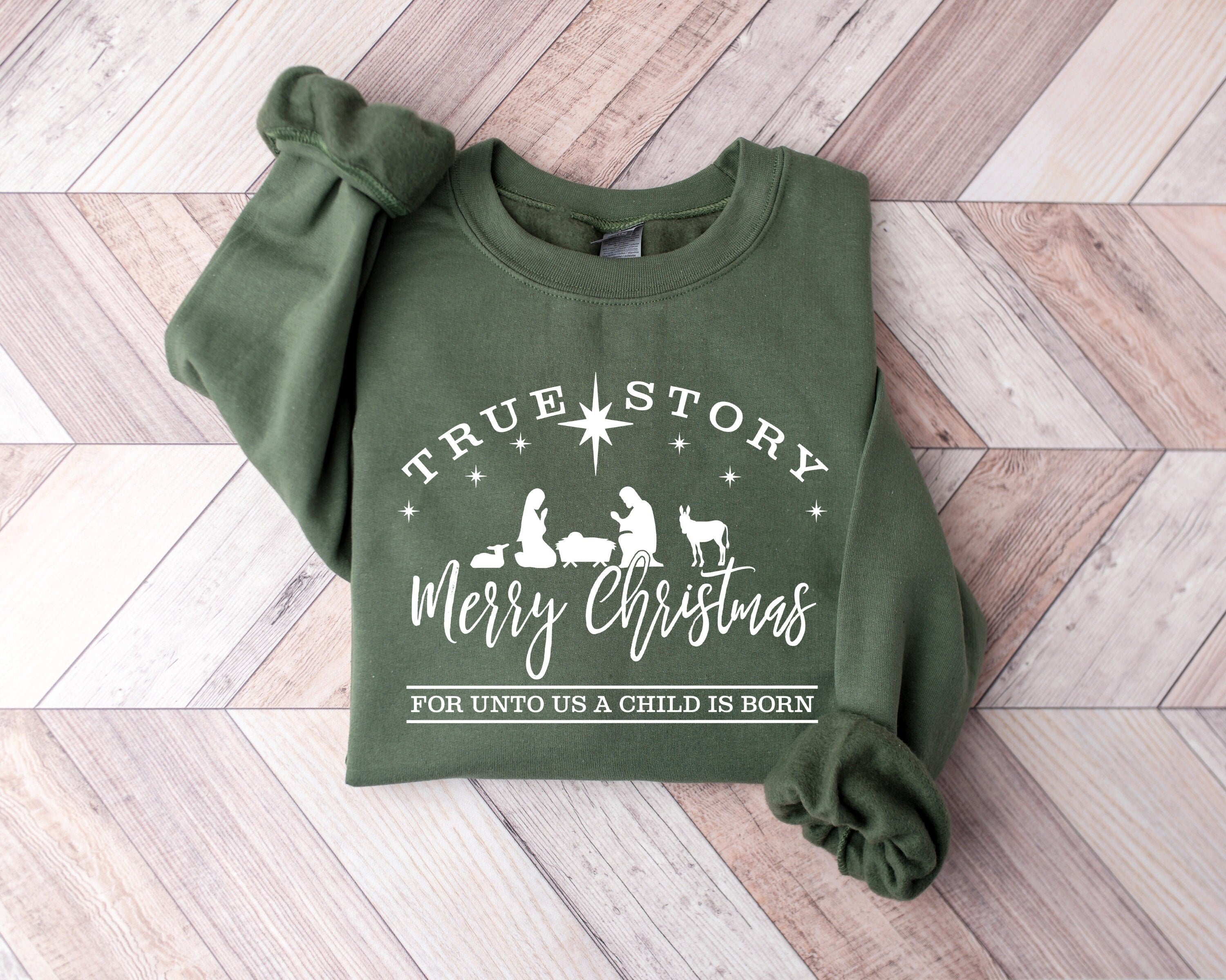 Gildan 18000 True Story Merry Christmas Sweatshirt for Women, Christian Nativity Shirt, Jesus Christmas Gift, Printify Choice, Cozy Winter Outfit
