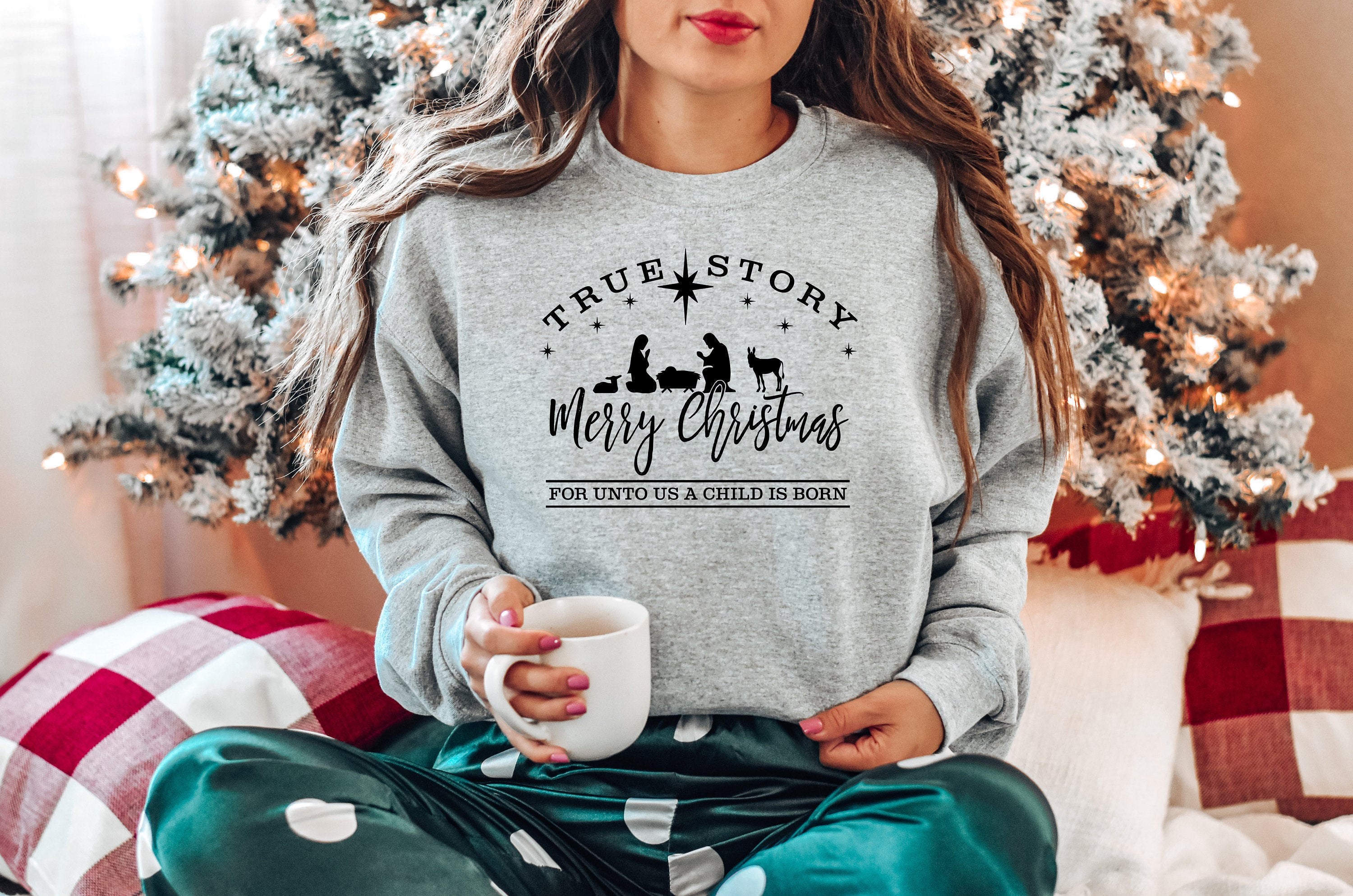 Gildan 18000 True Story Merry Christmas Sweatshirt for Women, Christian Nativity Shirt, Jesus Christmas Gift, Printify Choice, Cozy Winter Outfit