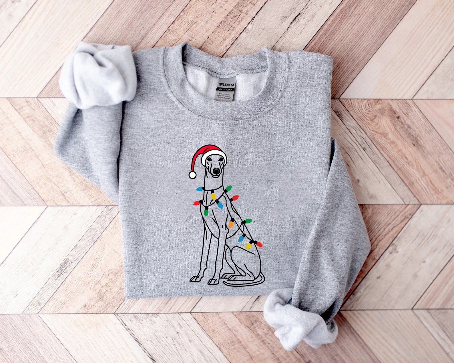 Greyhound Santa Sweatshirt Gildan 18000 Christmas Crewneck Holiday Dog Lover Gift Cozy Unisex Printify Choice Winter Greyhound Sweater