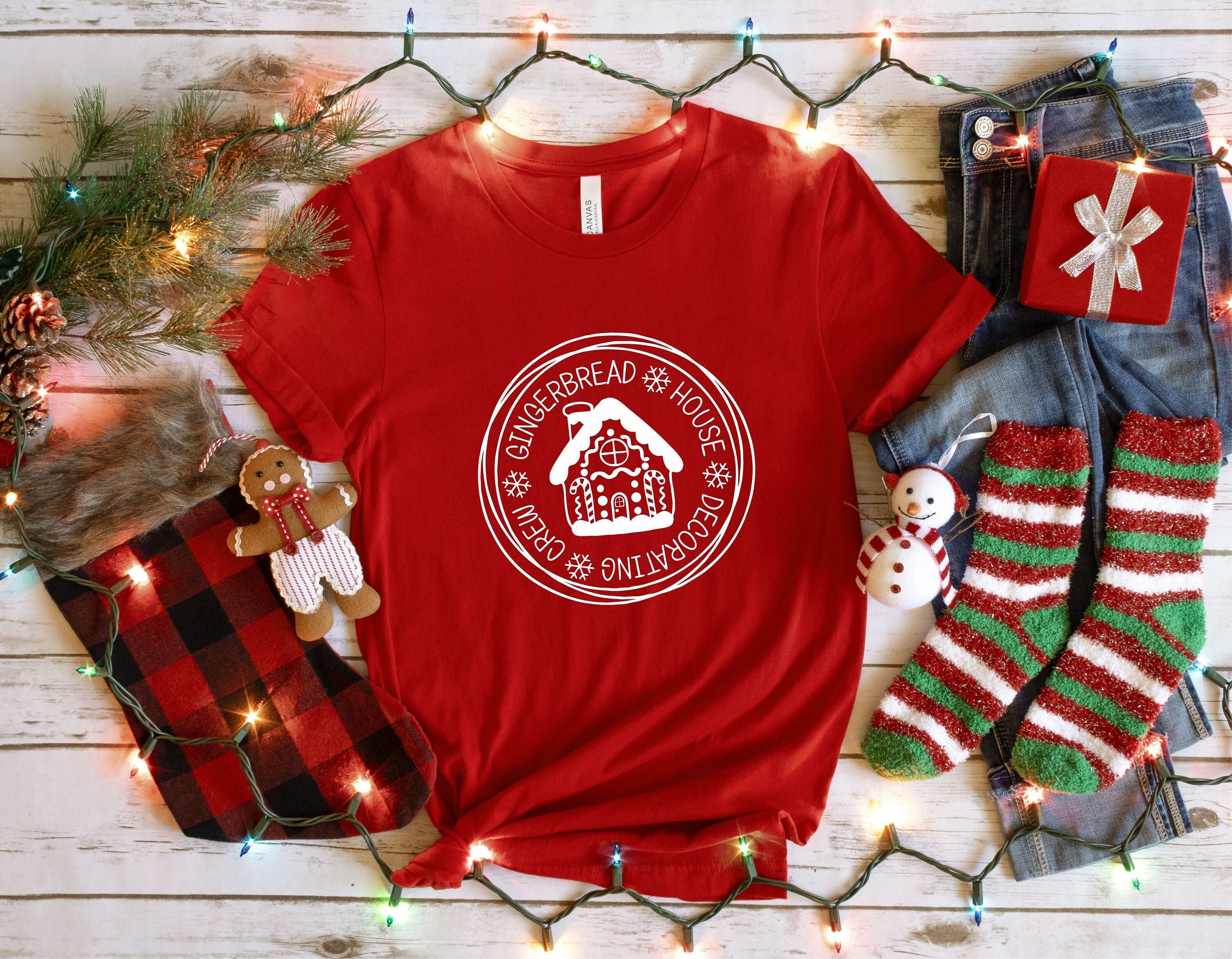 Gingerbread House Decorating Crew T-Shirt for Family Christmas - Gildan 5000 Unisex Heavy Cotton Tee, Retro Holiday Vibes, Perfect Christmas Gift, Printify Choice