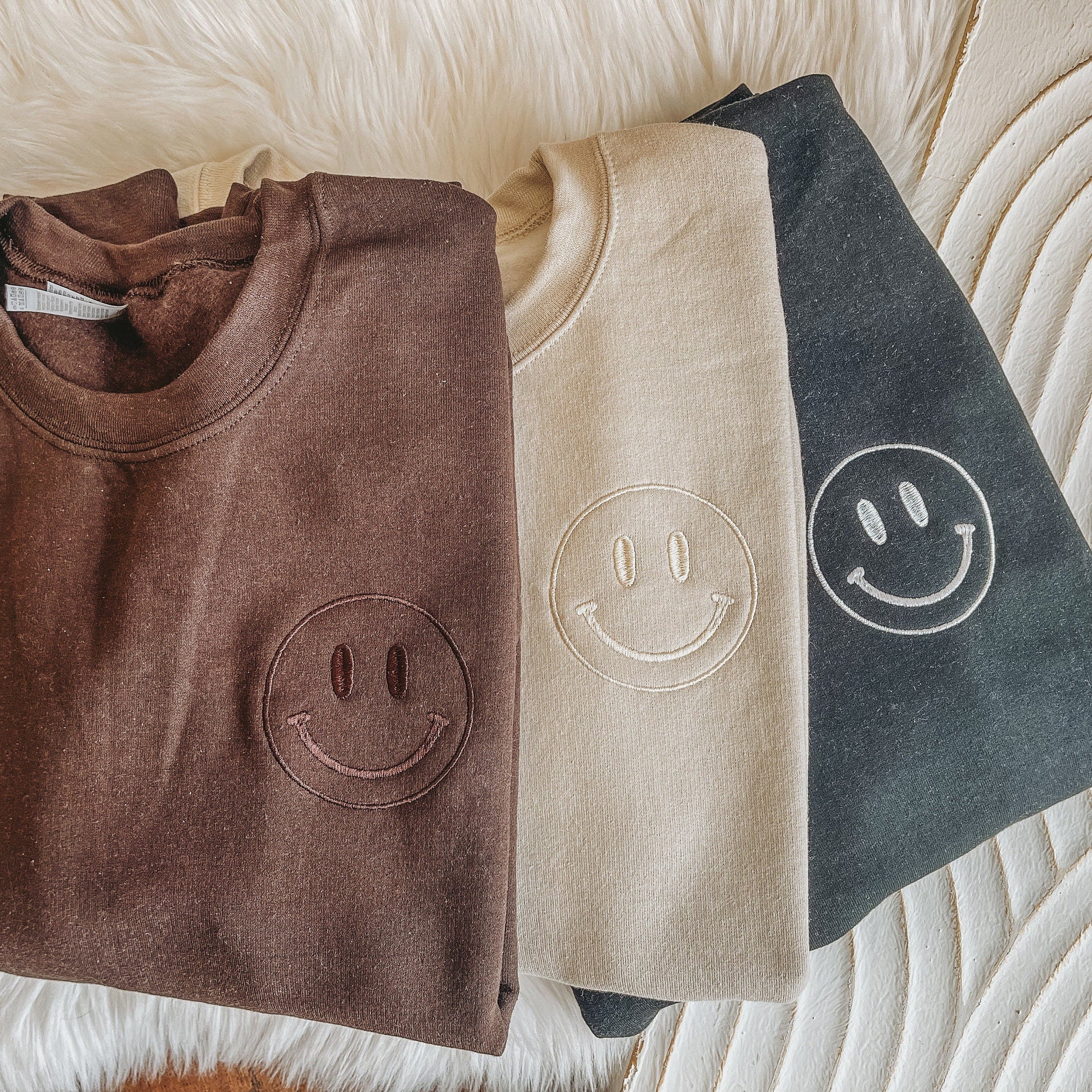 Smiley Face Crewneck Sweatshirt | Crew Neck Shirt | Trendy | Embroidered Sweatshirt | Loungewear | Wedding Apparel | Blogger Mom Fashion