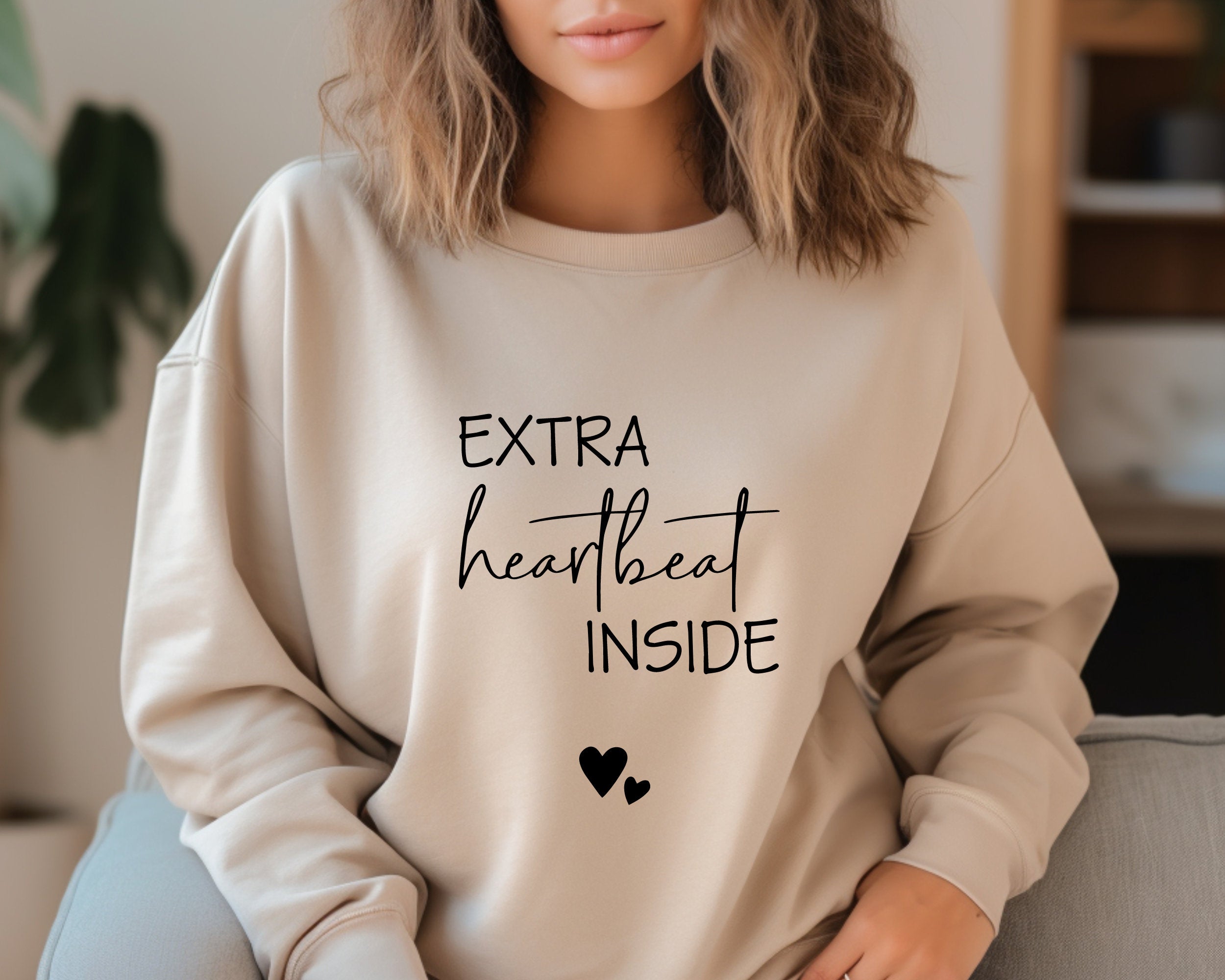 Extra Heartbeat Inside Sweatshirt, Gildan 18000, Pregnancy Reveal Outfit, Cozy Maternity Gift, Printify Choice for Expecting Moms