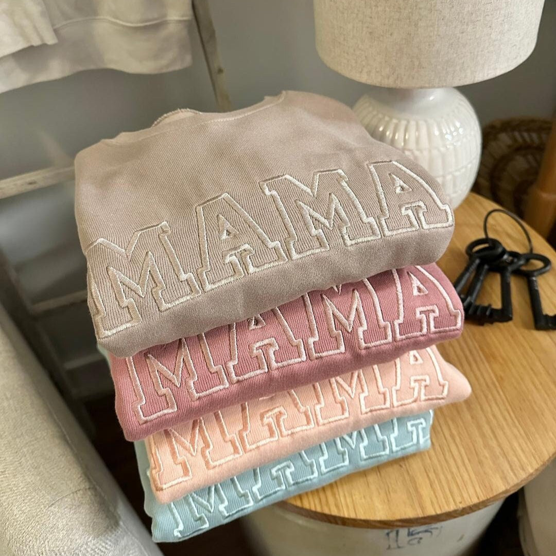 Embroidered Mama Crewneck Sweatshirt - Monochromatic Mama - Trendy Mama Neutral Sweatshirt - Mother's Day - Bella Canvas Sweatshirt