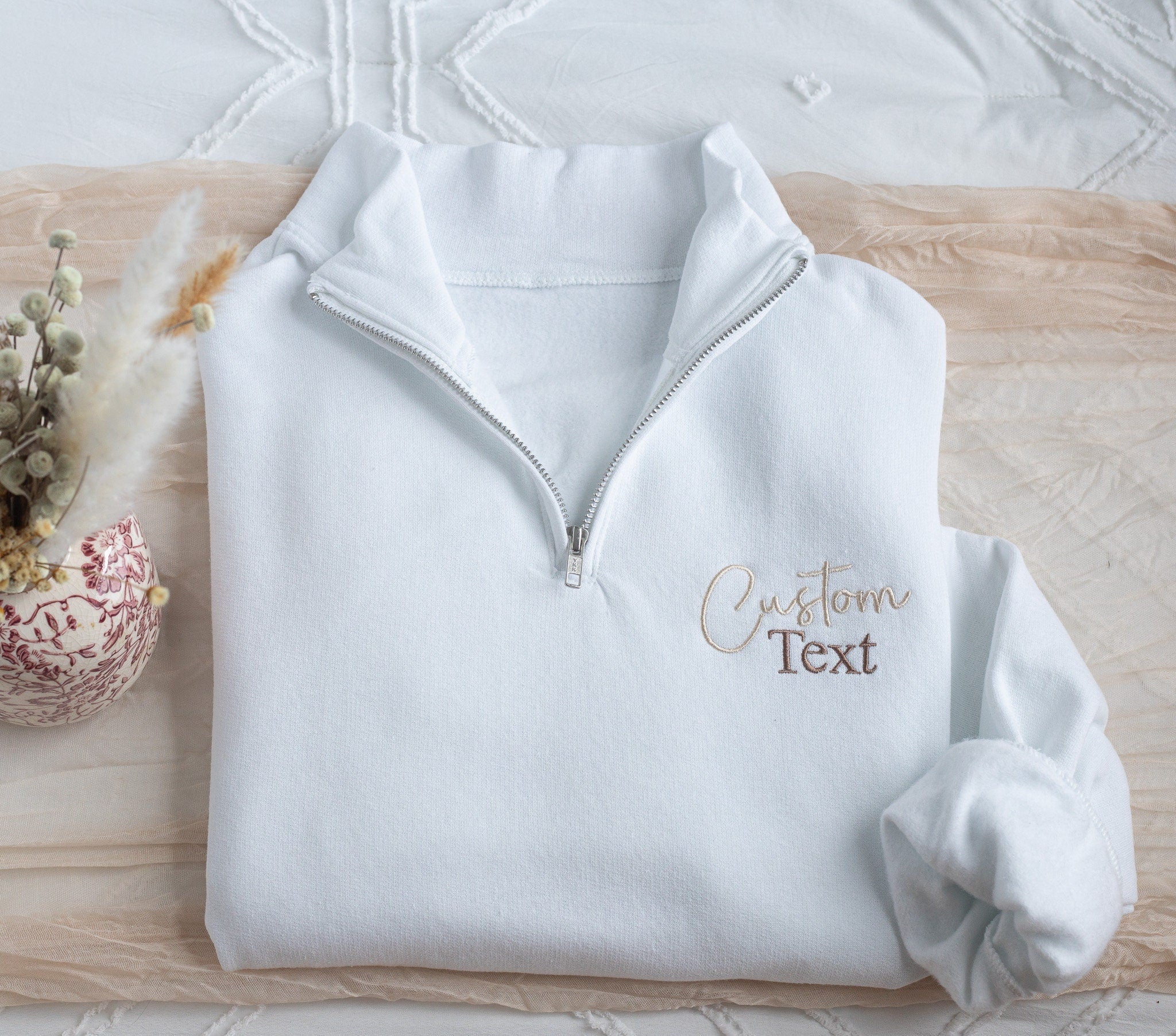 Custom Quarter Zip Sweatshirt, Custom Embroidered Quarter Zip Unisex Sweatshirt, Monogrammed Bridesmaid Gifts, Mother's Day Gifts