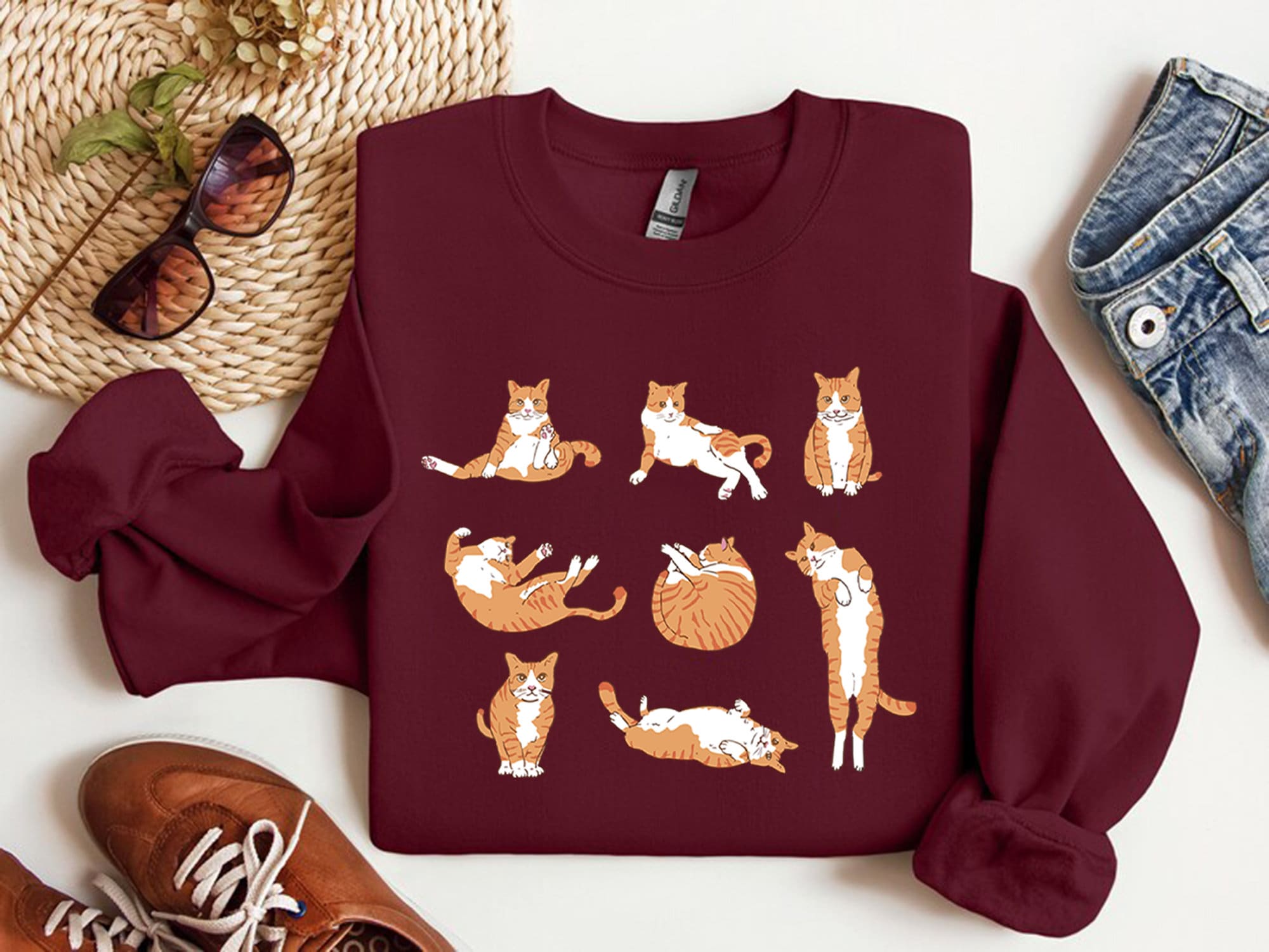 Cozy Gildan 18000 Orange Cat Sweatshirt for Women, Perfect Cat Mom Gift, Printify Choice, Cute Ginger Tabby, Crazy Cat Lady Essential