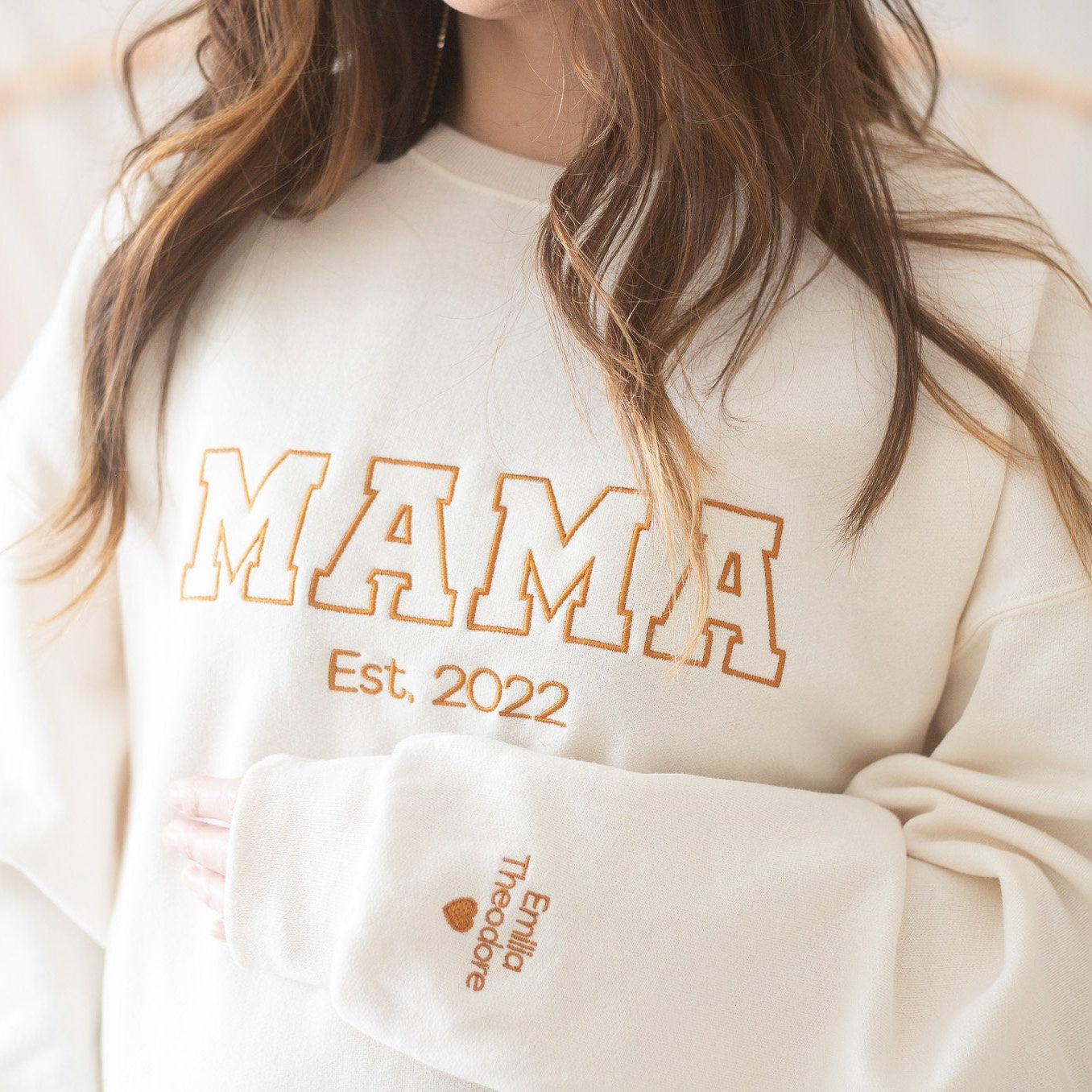 Custom Embroidered Mama Sweatshirt, Sleeve Mama Grammy Embroidered Crew, Embroidered Mom mama Grandmother Sweatshirt with Kids Names